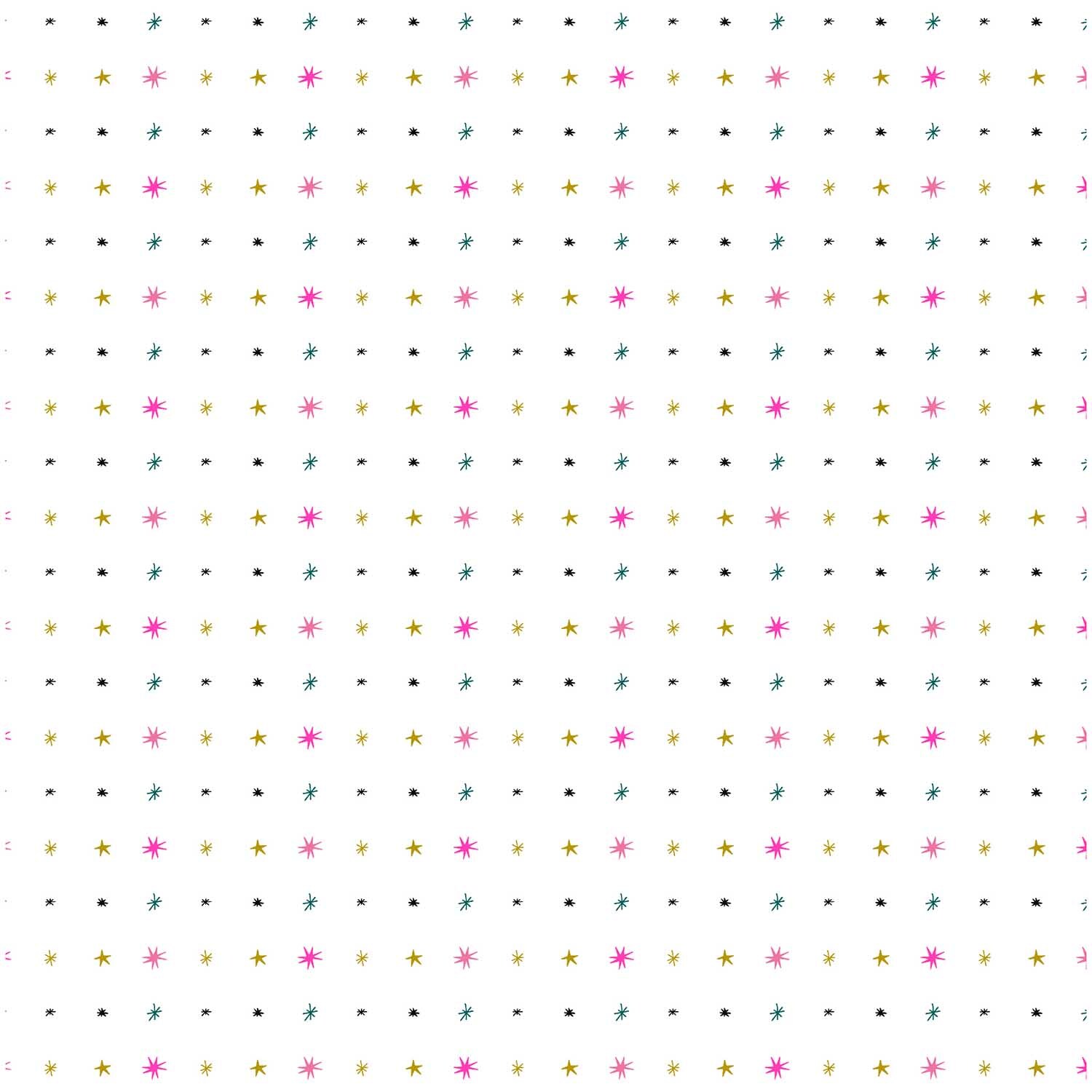 Stoff Sterne gold-neon 50x140cm mit bunten Sternen auf weißem Hintergrund von Rico Design.