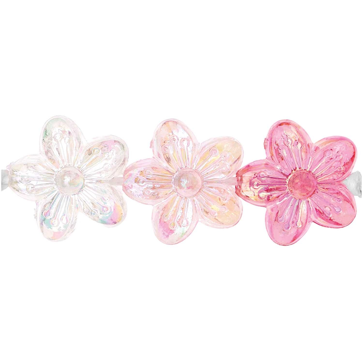 Itoshii Blumenperlen in holografischem Rosa Mix, 15x15x7mm, 12 Stück, von Rico Design.