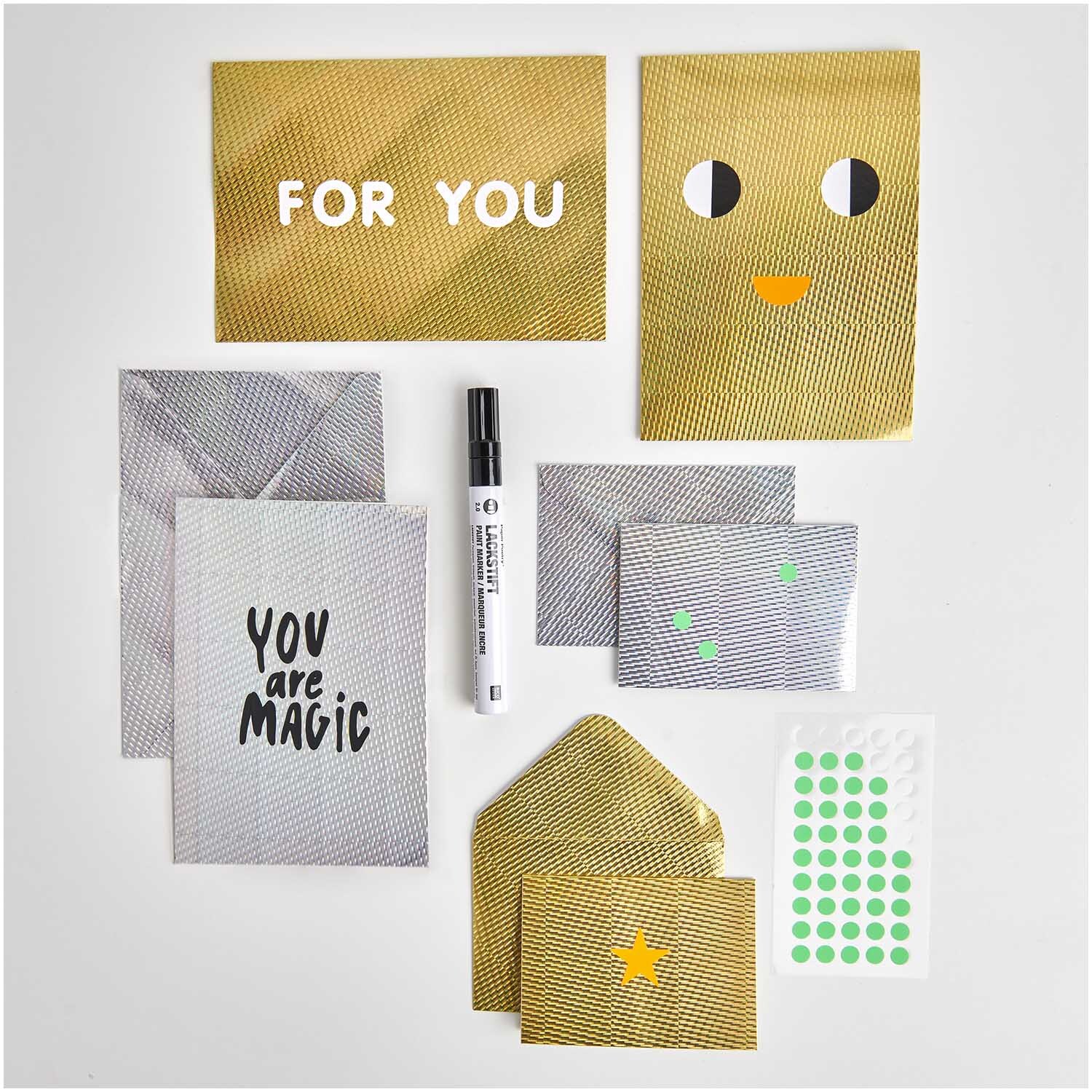Paper Poetry Kartenset gold/silber A7/C7, 20-teilig, mit dekorativen Karten und Umschlägen von Rico Design.