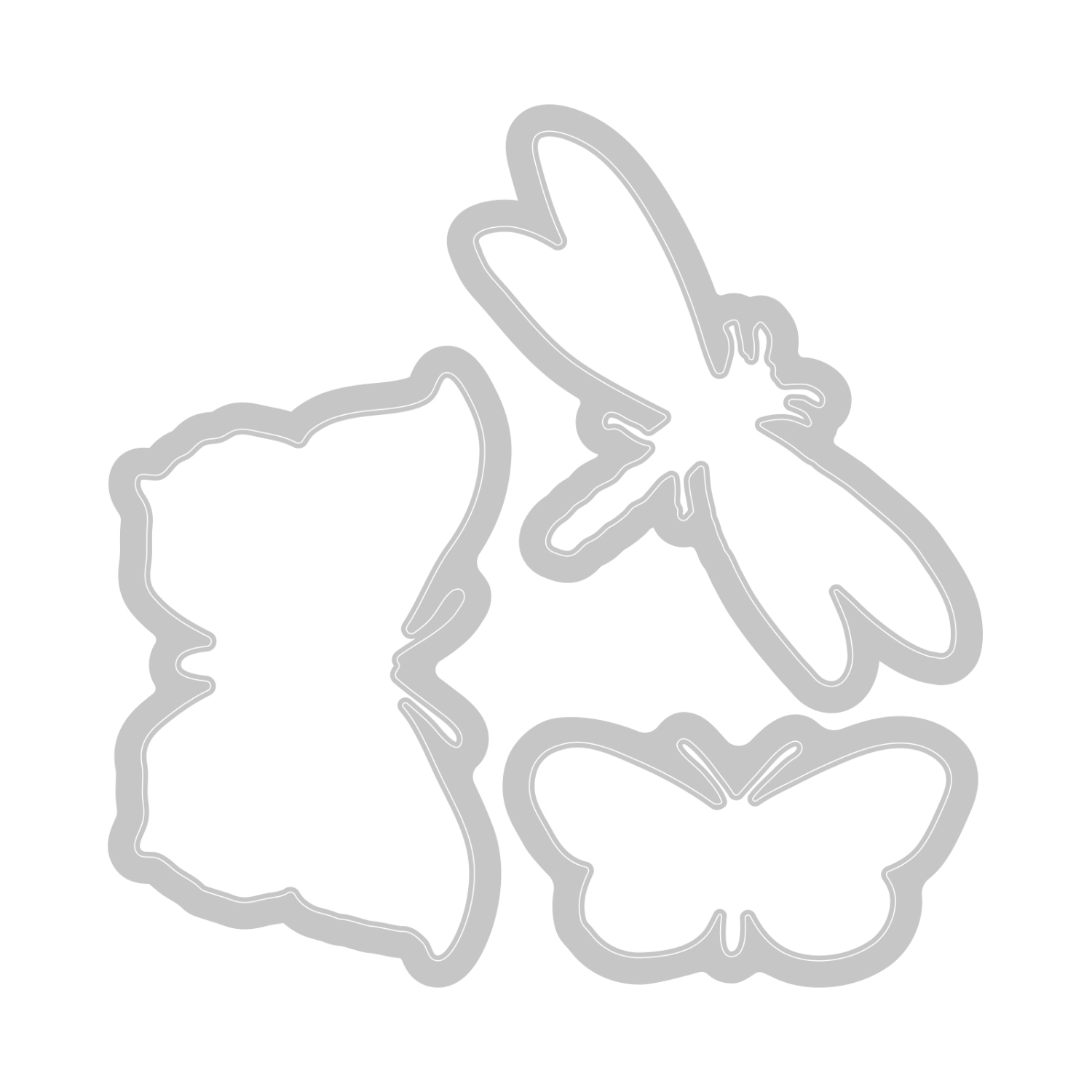 Framelits Die Set Stamps Engraved Wings 3PK zeigt drei filigrane Schmetterlings- und Libellenformen von Sizzix.