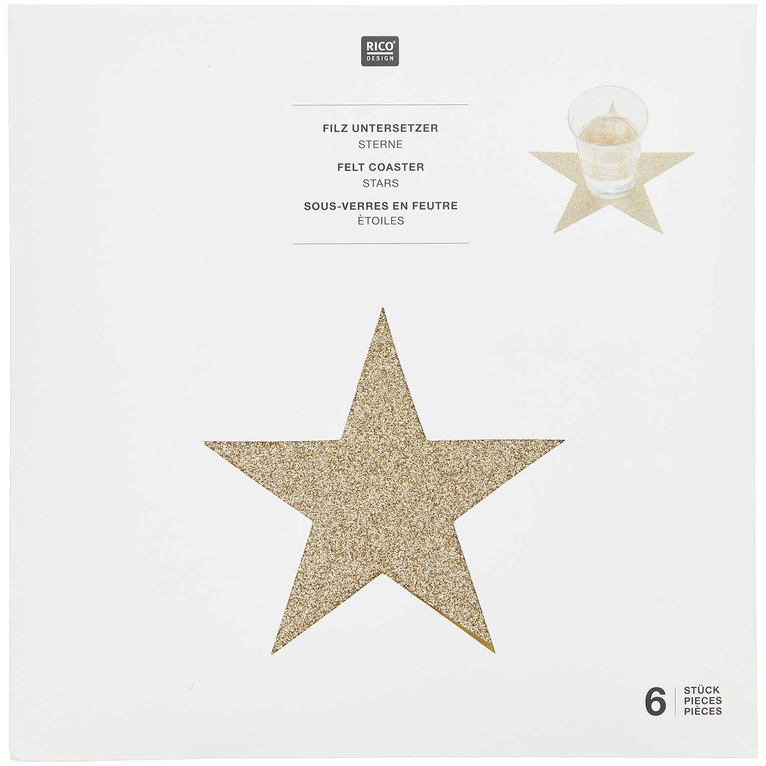 Filz Untersetzer Sterne 19x18cm 6 Stück Farbe Gold von Rico Design