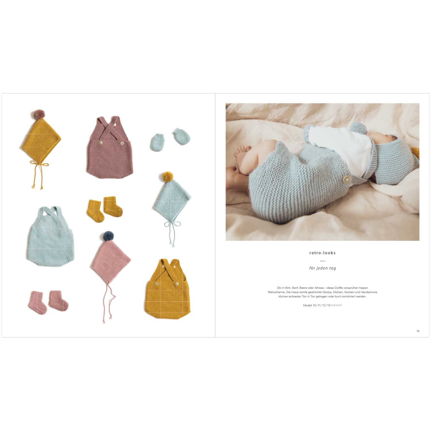 Rico Baby Heft Nr.26 zeigt gestrickte Babykleidung in sanften Farben, ideal für Neugeborene.