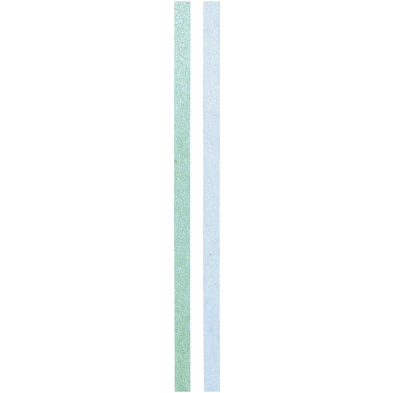 Paper Poetry Tapes Glitter, 5m, 2 Stück. Zwei schmale, glitzernde Klebebänder in Blau-Grün von Rico Design. Ideal für kreative Projekte.