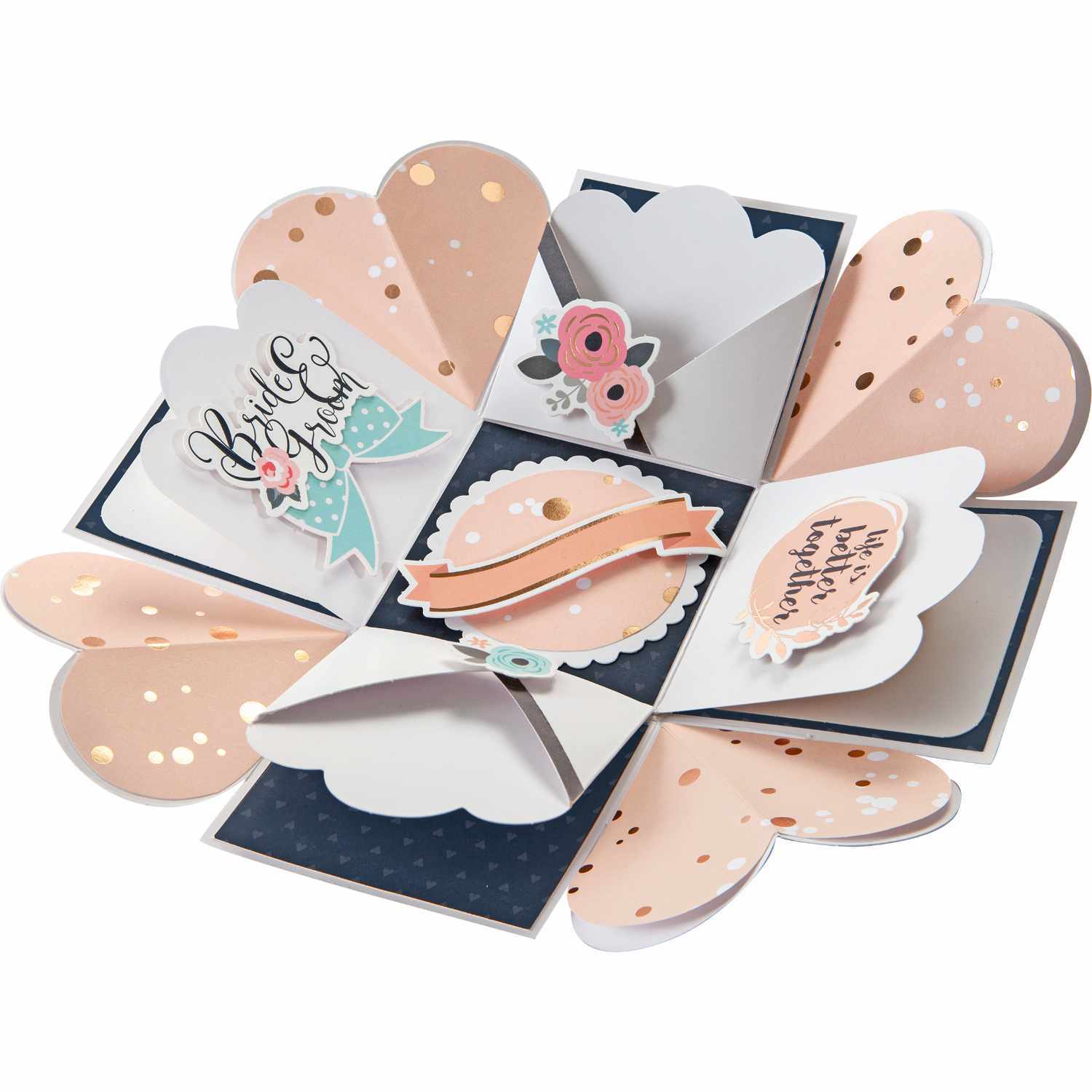 Explosionsbox Bastelset Romantik: Kreatives Set von folia mit romantischen Motiven in Pastellfarben. Ideal für persönliche Geschenke und Dekorationen.