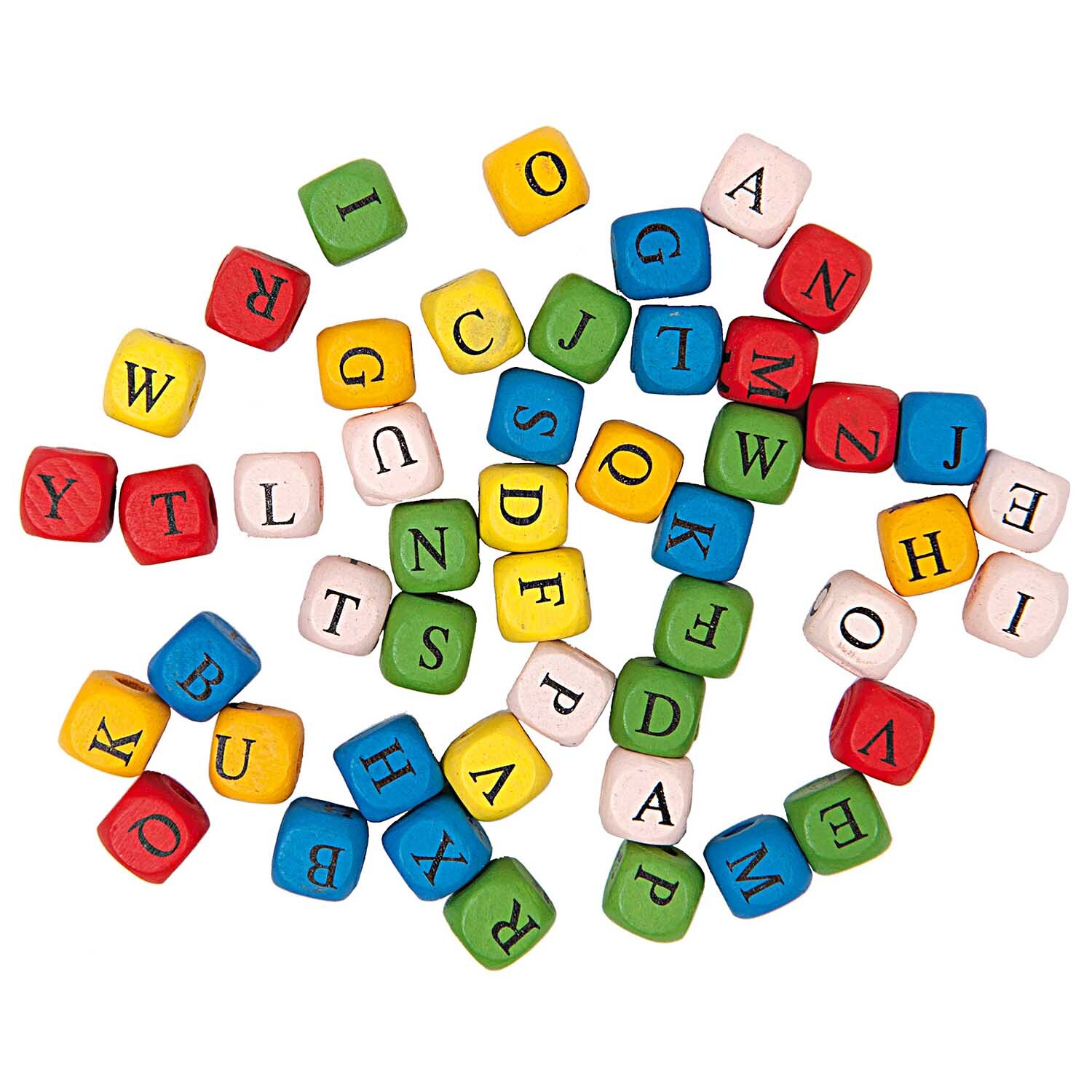 Holzwürfel Buchstaben mehrfarbig ca. 60 Stück: Bunte Buchstabenwürfel von Rico Design, ideal für kreative Bastelprojekte.