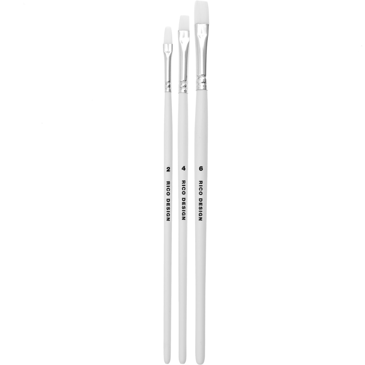 Acrylini Acrylpinselset flach, 3-teilig, von Rico Design. Weiße Pinsel mit flachen Borsten, ideal für präzises Malen.