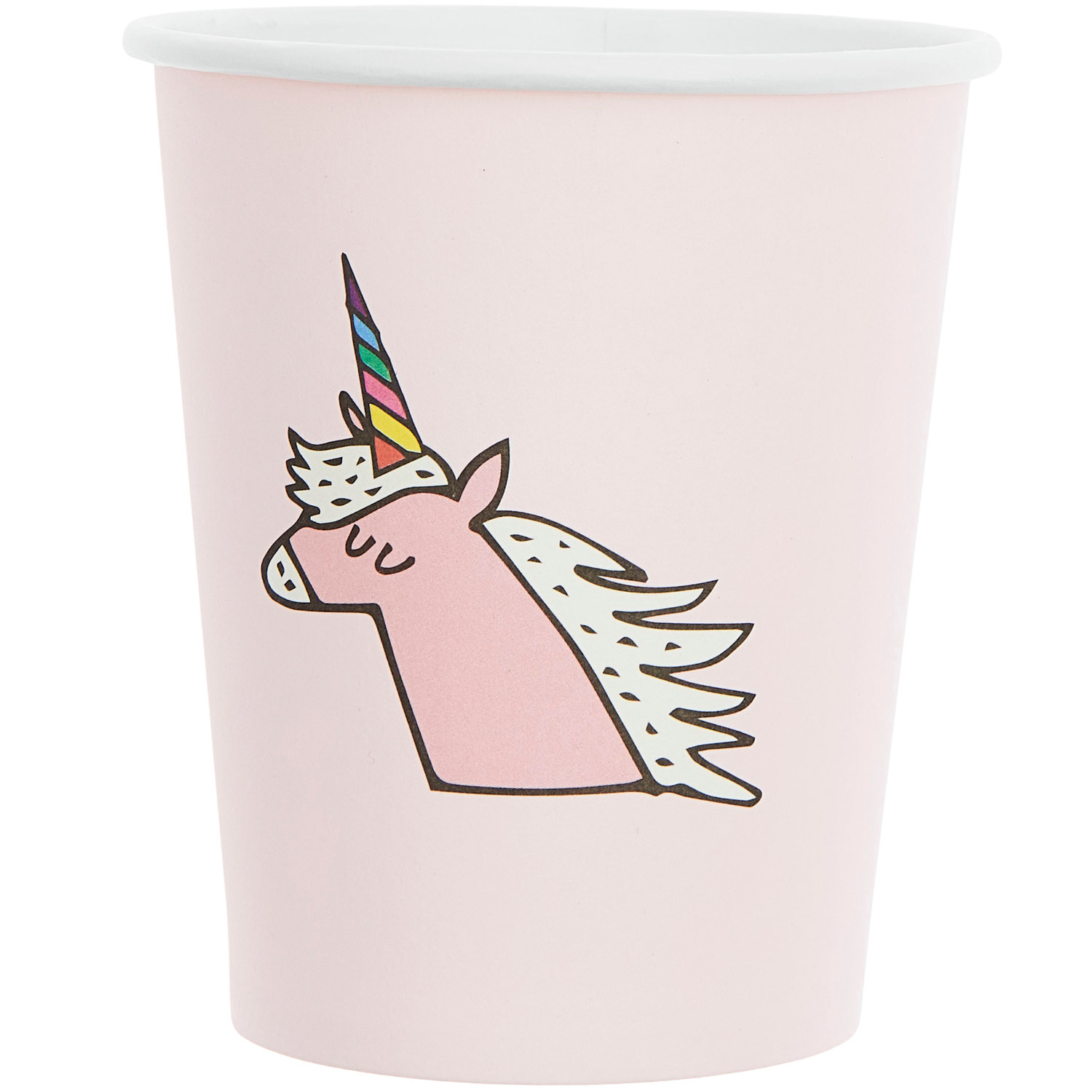 Pappbecher Einhorn Rosa mit niedlichem Einhornmotiv, ideal für Partys, 250ml, 8 Stück.