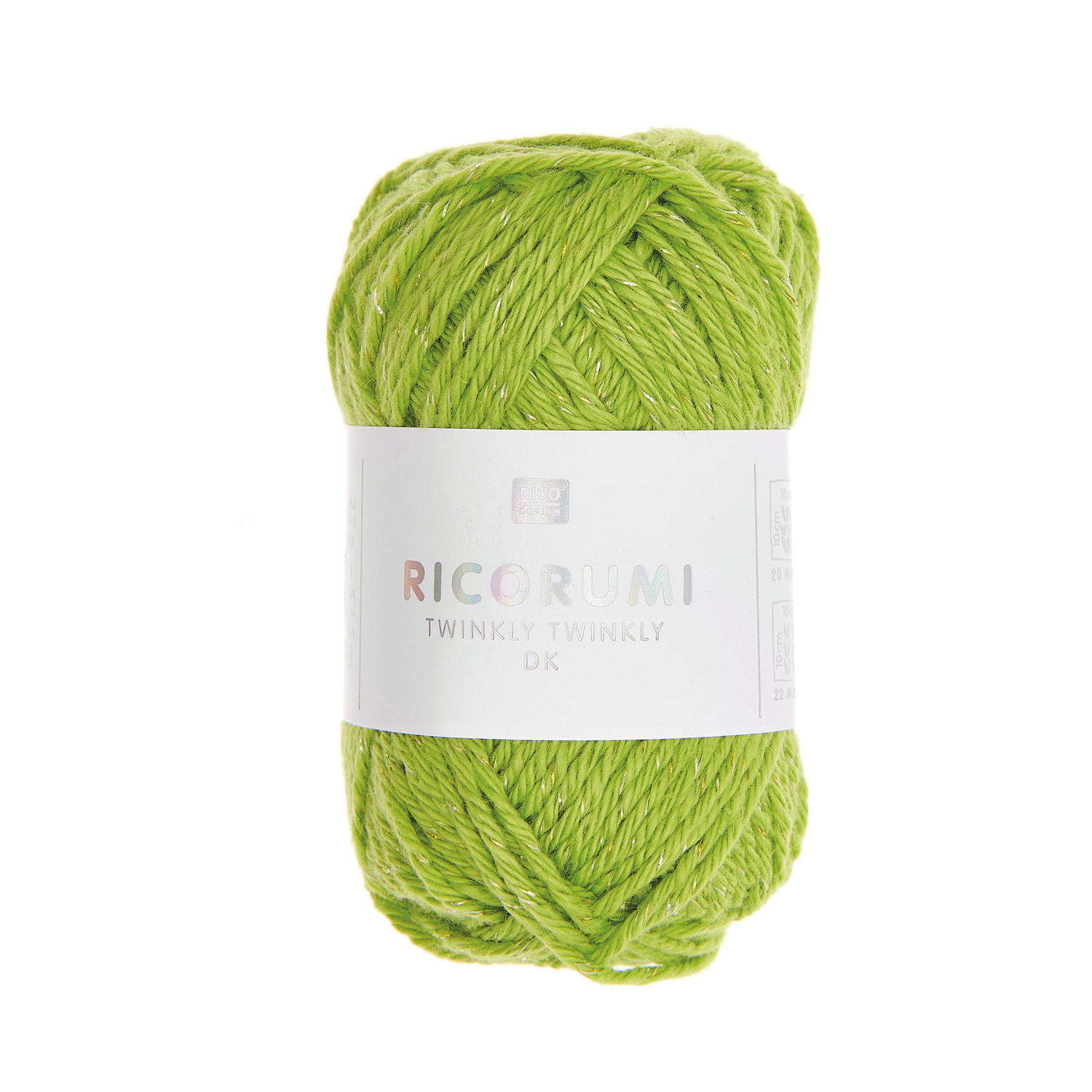 Ricorumi Twinkly Twinkly dk: Ein Knäuel grünes Garn von Rico Design, ideal für kreative Strickprojekte.
