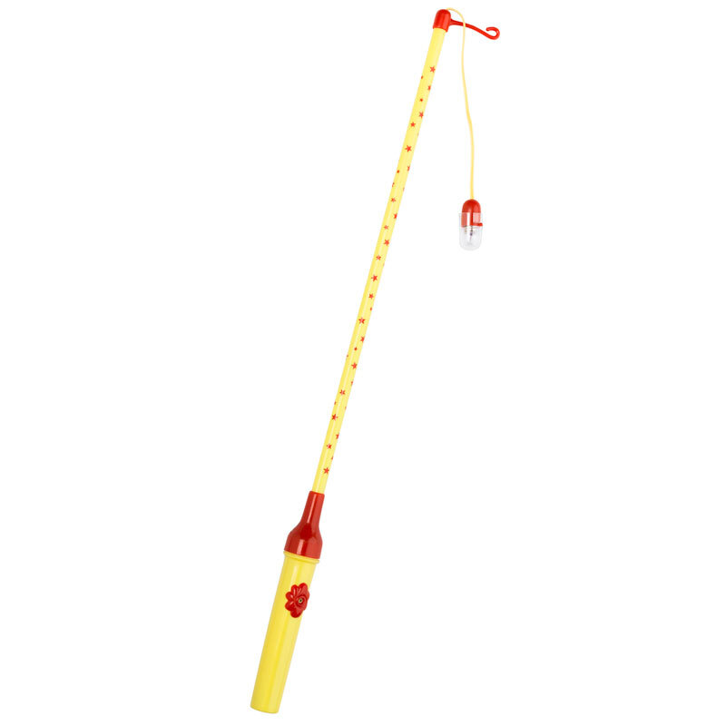 Laternenstab elektrisch mit Sternen gelb 50cm, zeigt einen gelben Stab mit roten Akzenten. Ideal für festliche Anlässe.