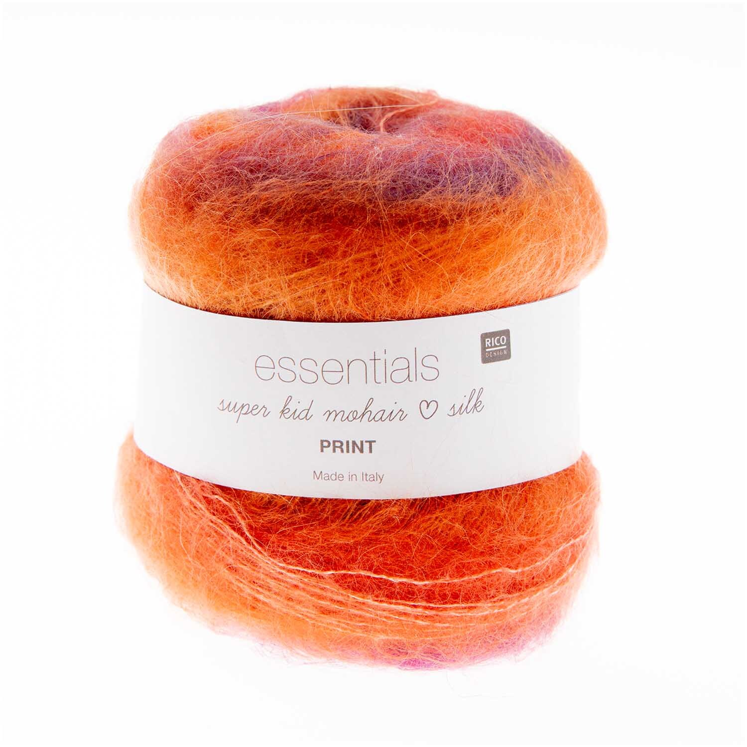 Essentials Super Kid Mohair Loves Silk Print in leuchtendem Feuerrot von Rico Design, 50g Knäuel.
