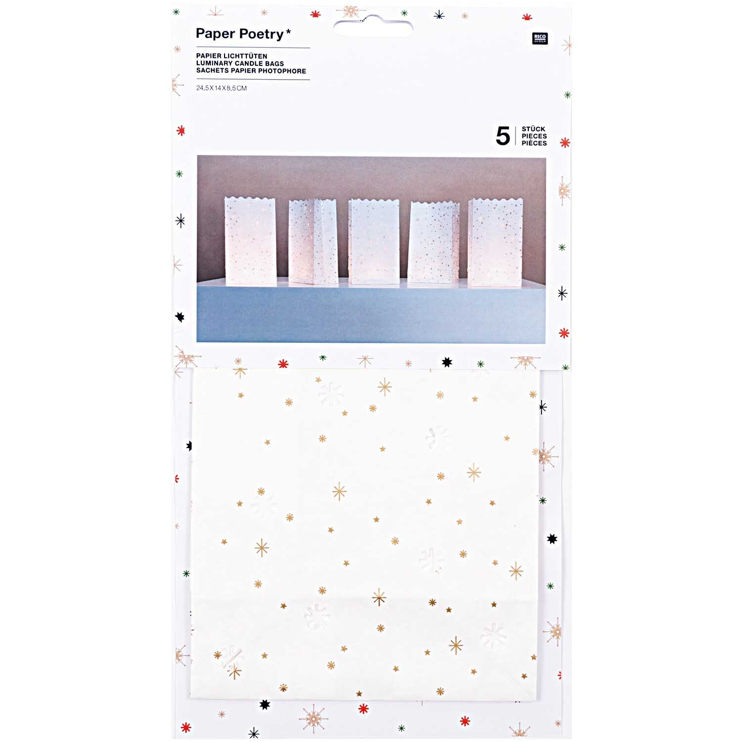 Paper Poetry Lichttüten Sterne groß 5 Stück Hot Foil von Rico Design