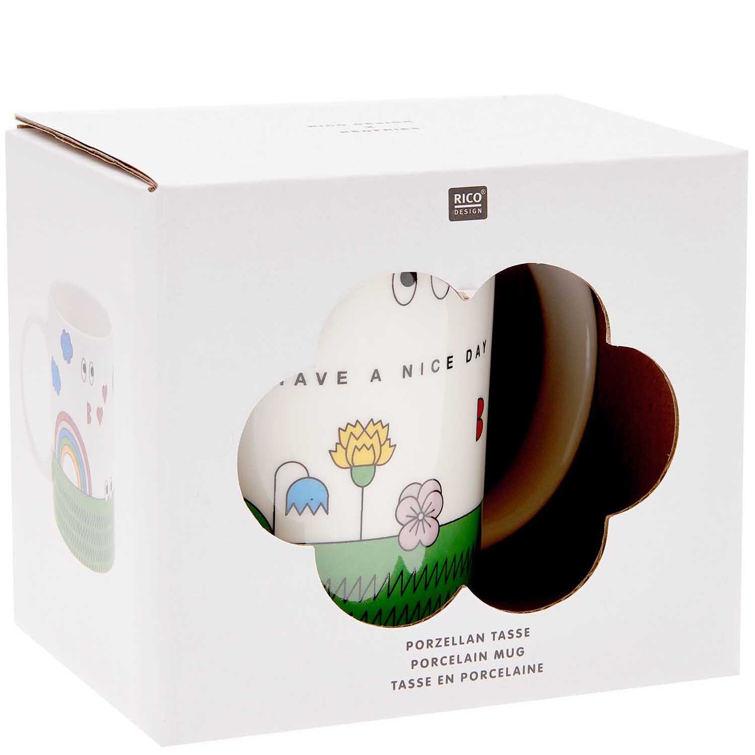 Rico Design x Redfries Porzellan Tasse Eye Candy mit buntem Blumenmuster in Geschenkbox.