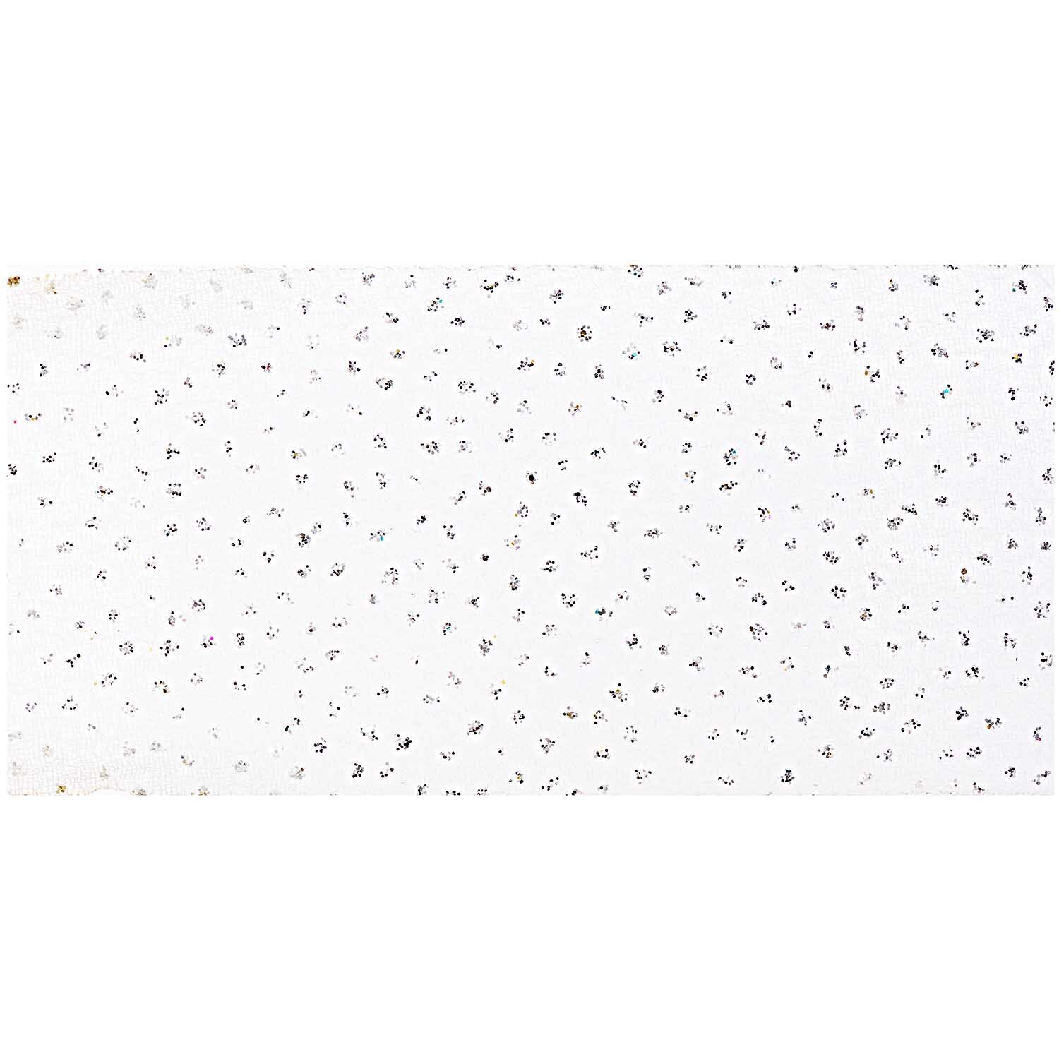 Tüllband mit Glitter 38mm 5m: Weißes Band mit funkelndem Glitzer, ideal für kreative Projekte.