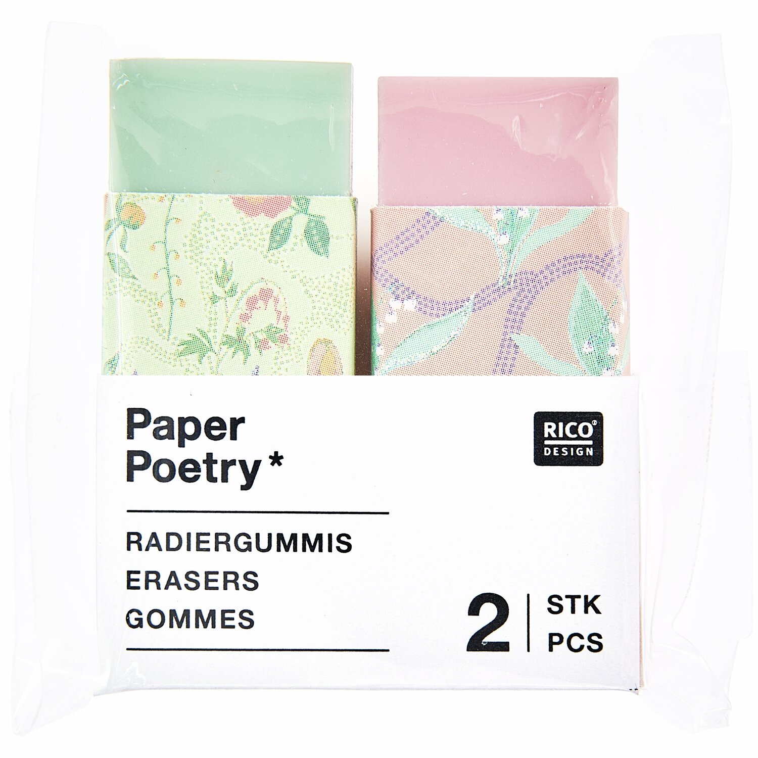 Paper Poetry Radiergummi Set Hellgrün/Rot 2 Stück 10x18x45mm von Rico Design