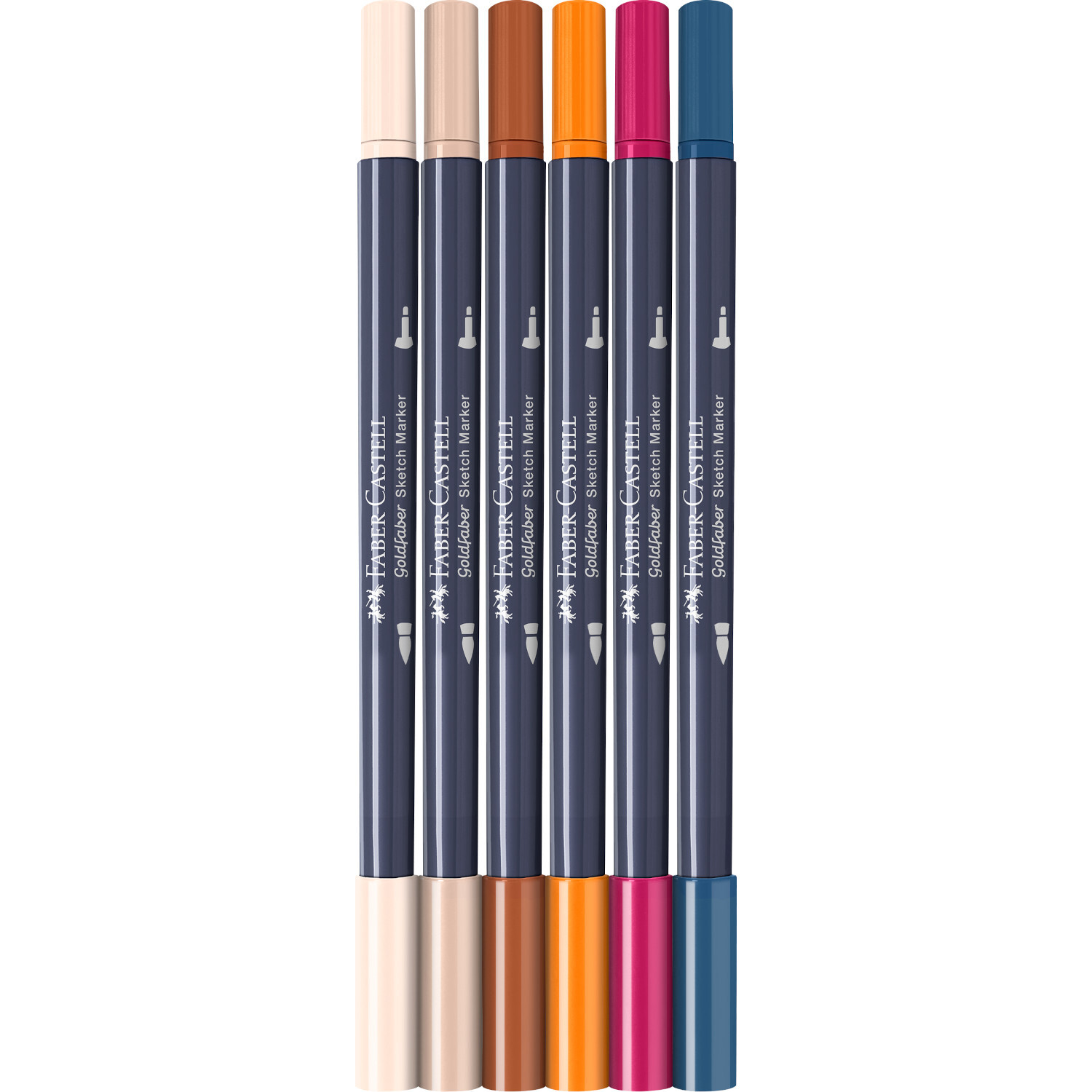 Goldfaber Sketch Marker Manga Set 6 Stück, Faber Castell, in Blau, Orange, Pink, Braun, Beige. Ideal für kreative Zeichnungen und Skizzen.