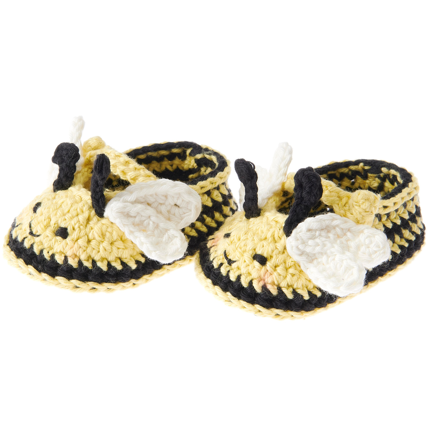 Ricorumi Häkelset Baby Booties Biene: Gelbe und schwarze gehäkelte Babyschuhe in Bienenform von Rico Design.