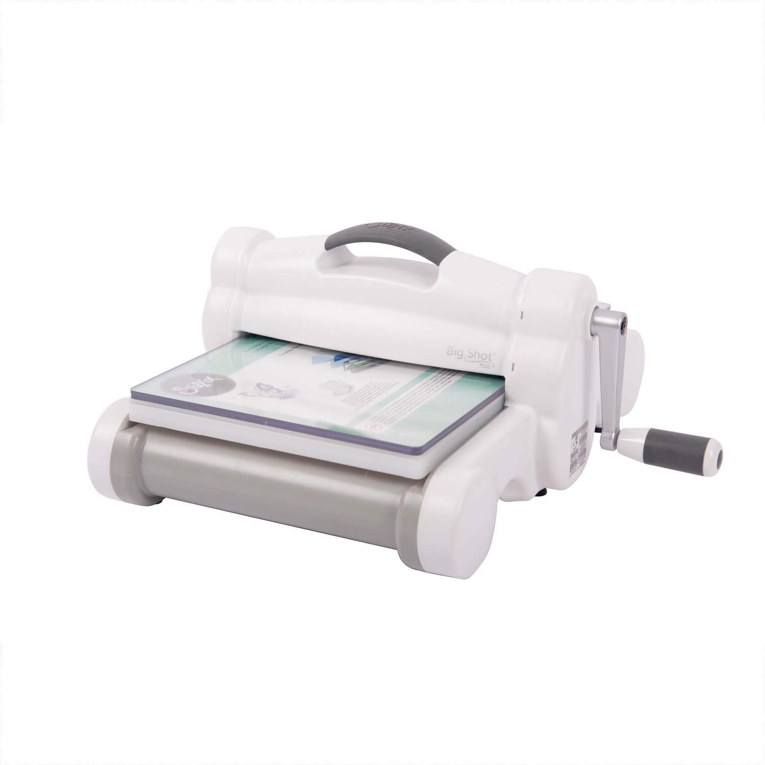 Big Shot Plus Stanzmaschine A4 von Sizzix, weiß, mit Kurbel und großer Schneidefläche. Ideal für Bastelprojekte und präzises Stanzen.