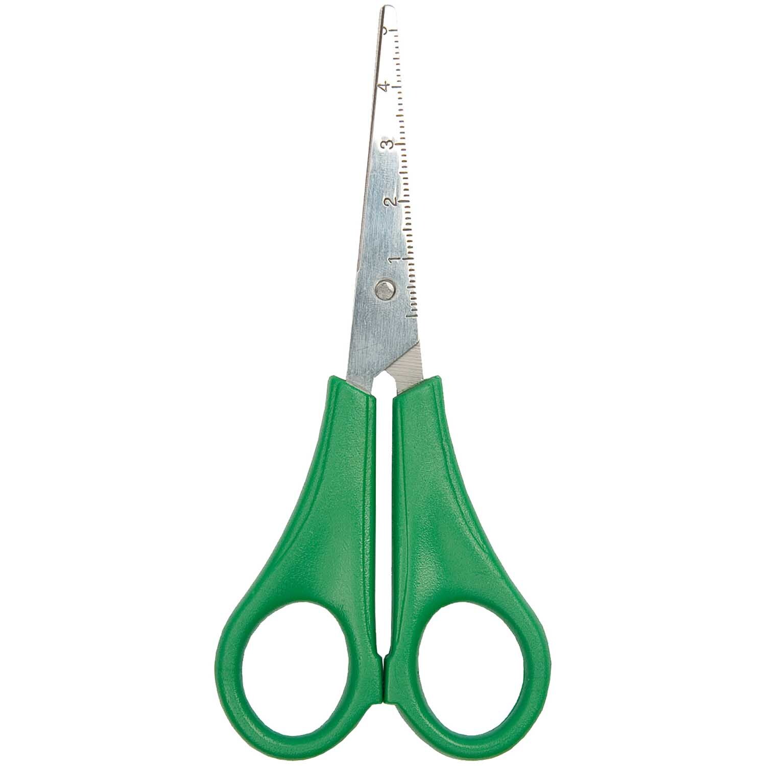 Kinderschere für Linkshänder spitz 13,5cm mit grünen Griffen von Rico Design, ideal für präzises Schneiden.