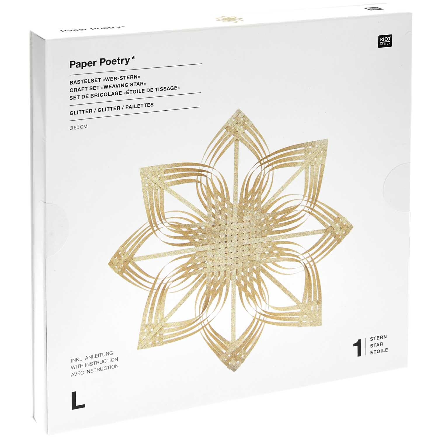 Paper Poetry Web-Stern Größe L in schimmerndem Goldton, ideal für kreative Bastelprojekte.