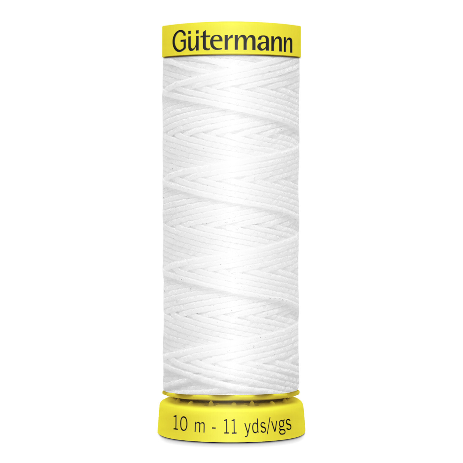 Elasticfaden 10m von Gütermann, weiß. Ideal für Nähprojekte, auf gelber Spule.