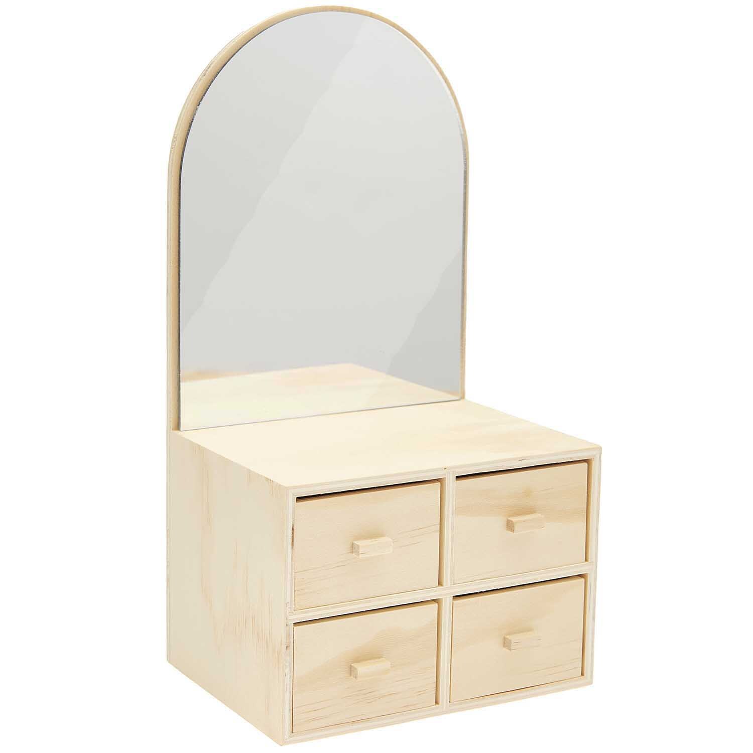 Kommode aus Holz mit Spiegel, vier Schubladen, ideal für Schlafzimmer oder Flur, von Rico Design.