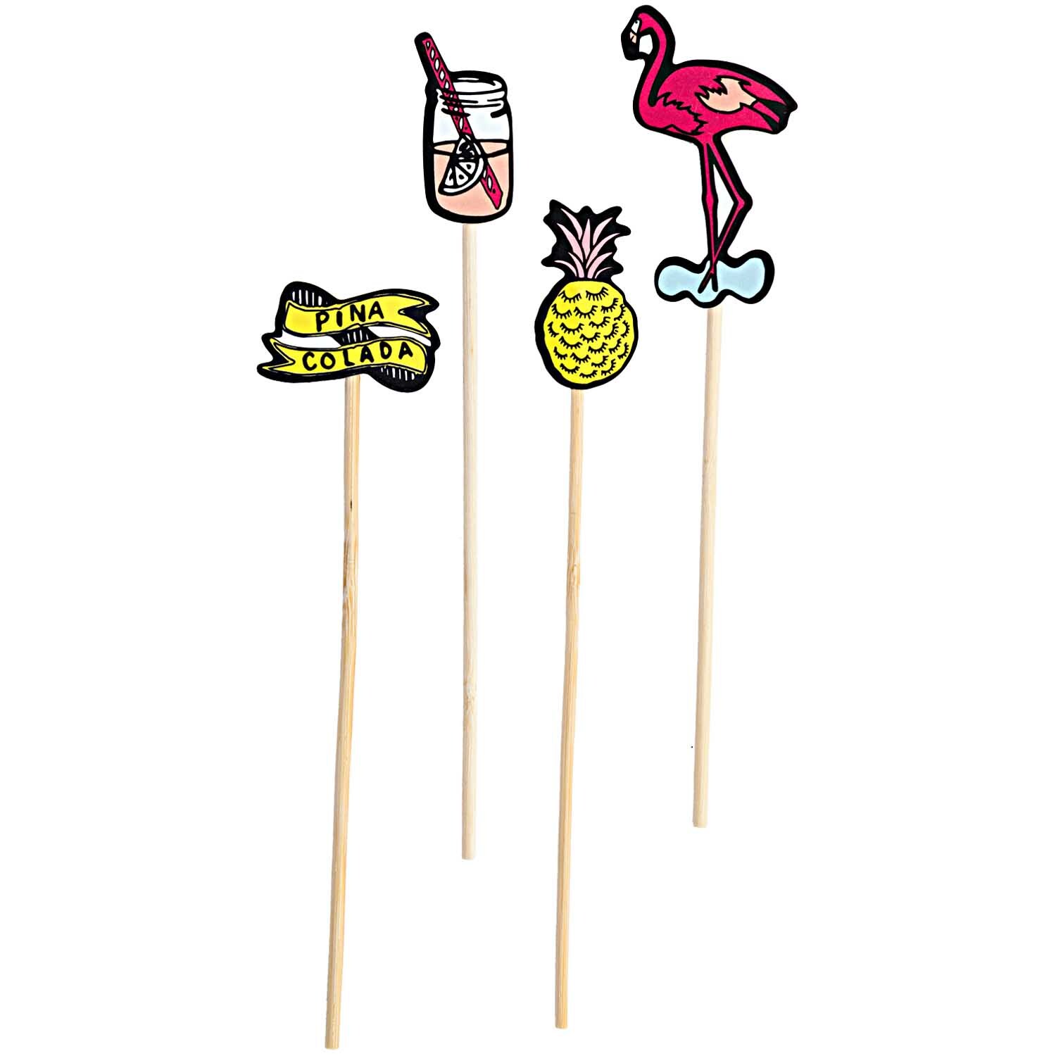 Picker Mix Cocktail 15cm 24 Stück: Bunte Cocktail-Picker mit Flamingo, Ananas und Pina Colada von Rico Design.