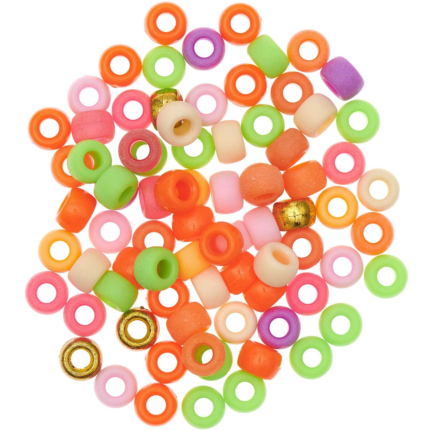 itoshii - Ponii Beads Neon Mix 9x6mm 80 Stück, bunte Perlen von Rico Design in leuchtenden Neonfarben.
