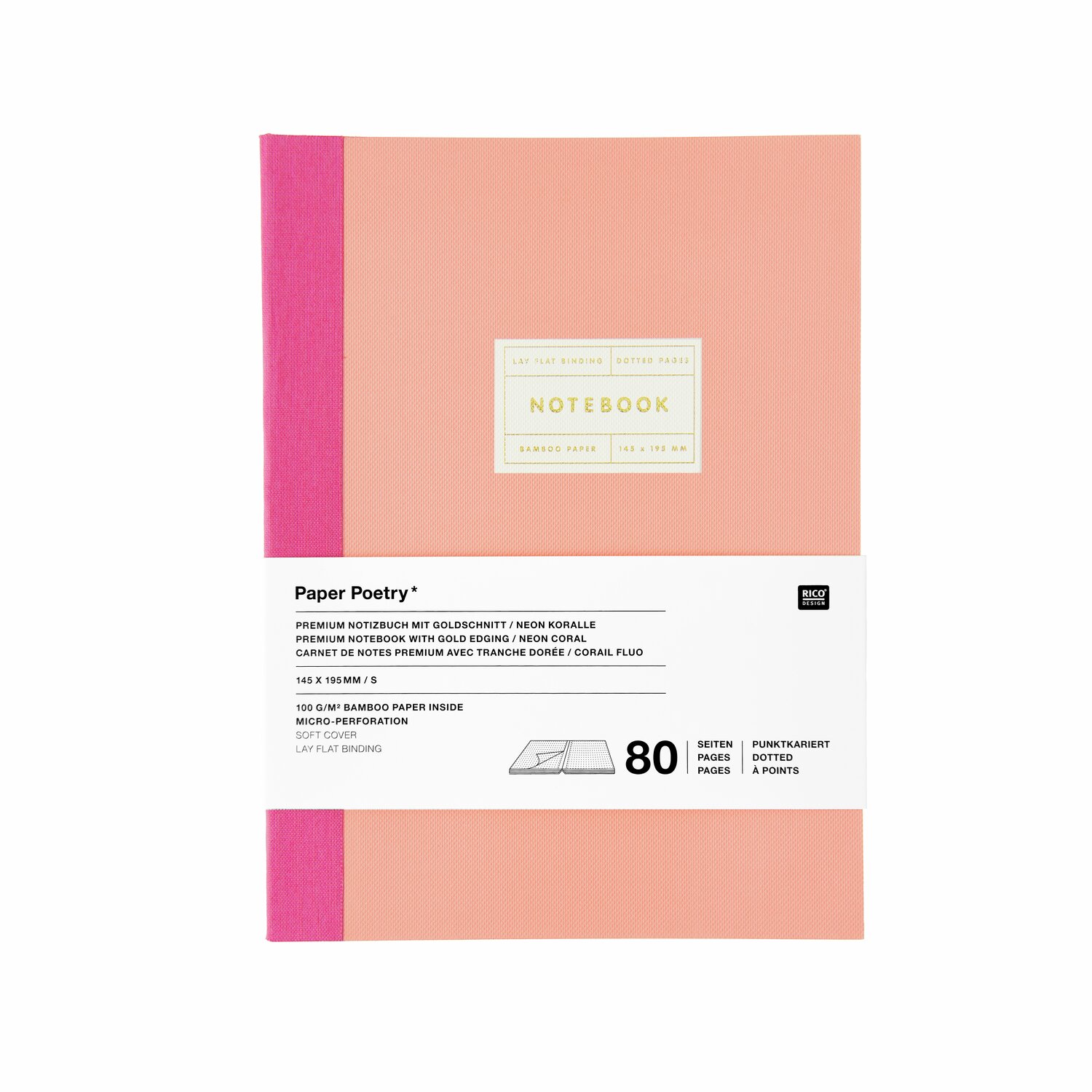 Paper Poetry Notizbuch S  Goldrand Farbe Koralle von Rico Design