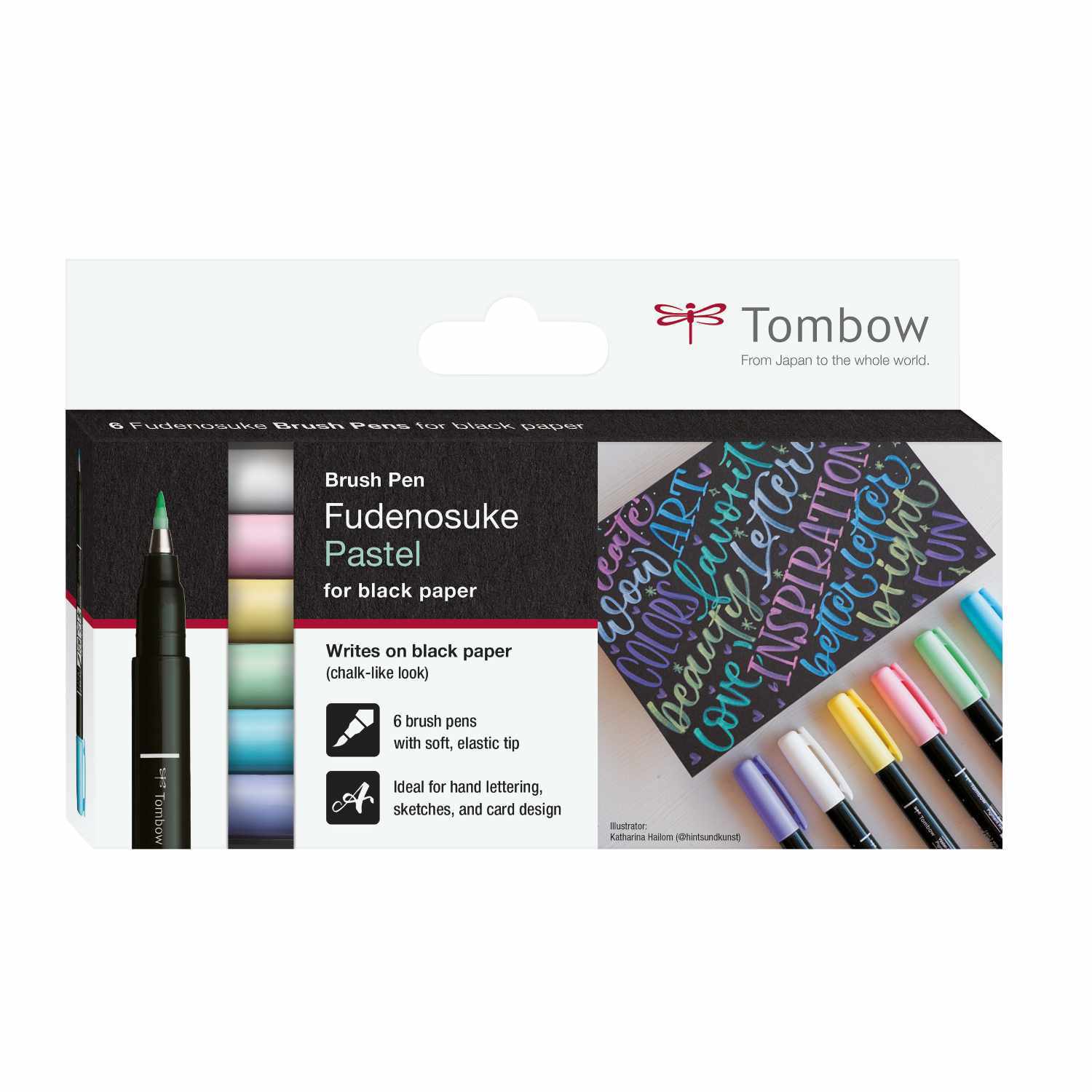 Fudenosuke Brush Pens Pastel, 6-teilig, ideal für Handlettering auf schwarzem Papier, von Tombow.