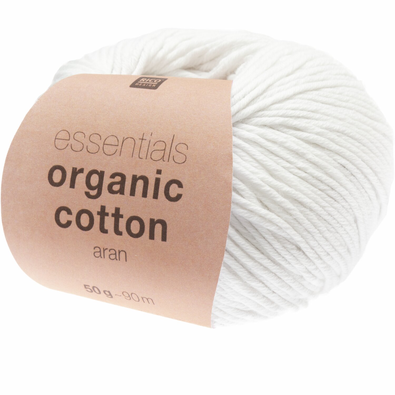Essentials Organic Cotton aran: Weiches, weißes Garn von Rico Design, ideal für Strickprojekte, 50g 90m.
