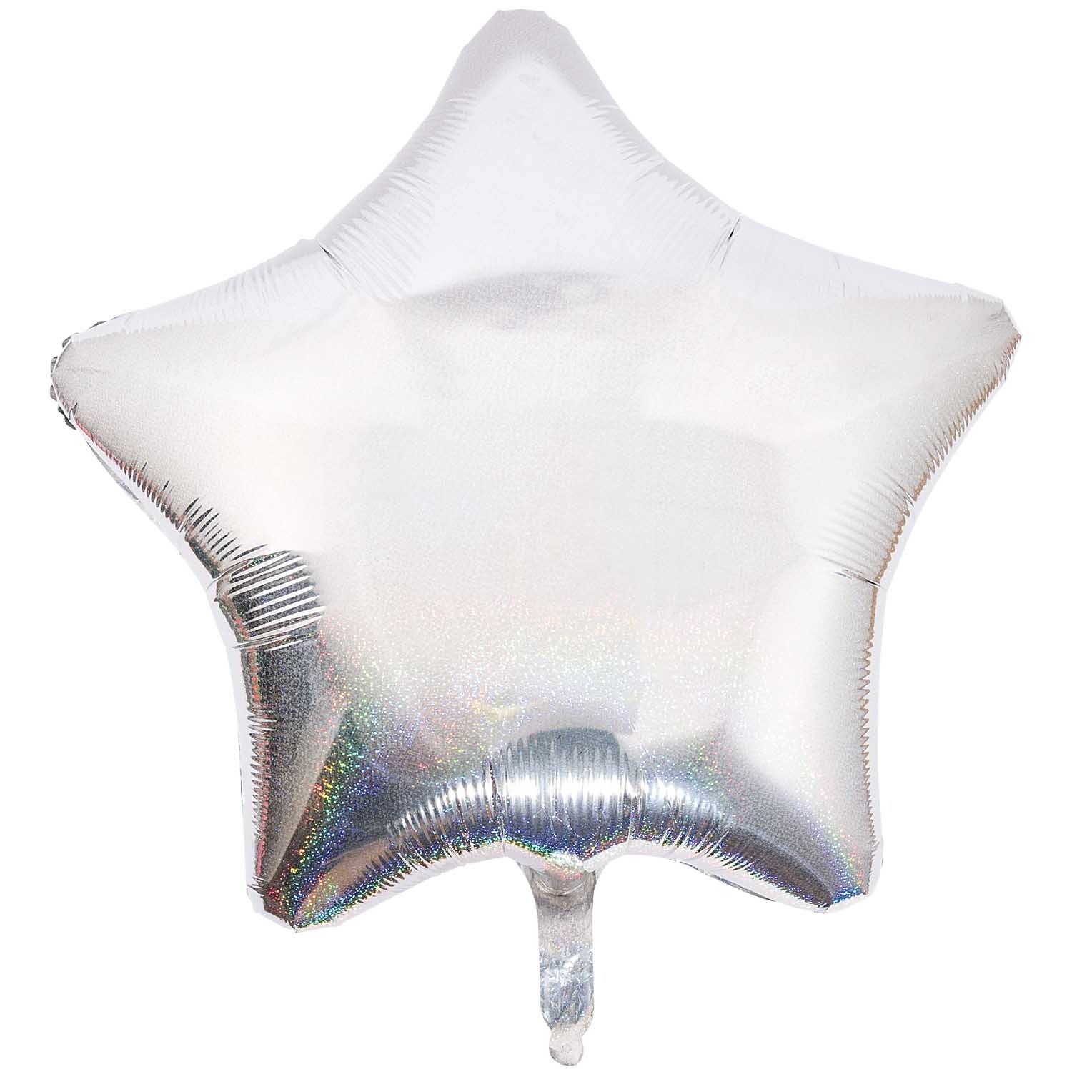 Folienballon Stern silber-holographic groß 81cm von Rico Design, schimmernd in Sternform, ideal für festliche Dekorationen.