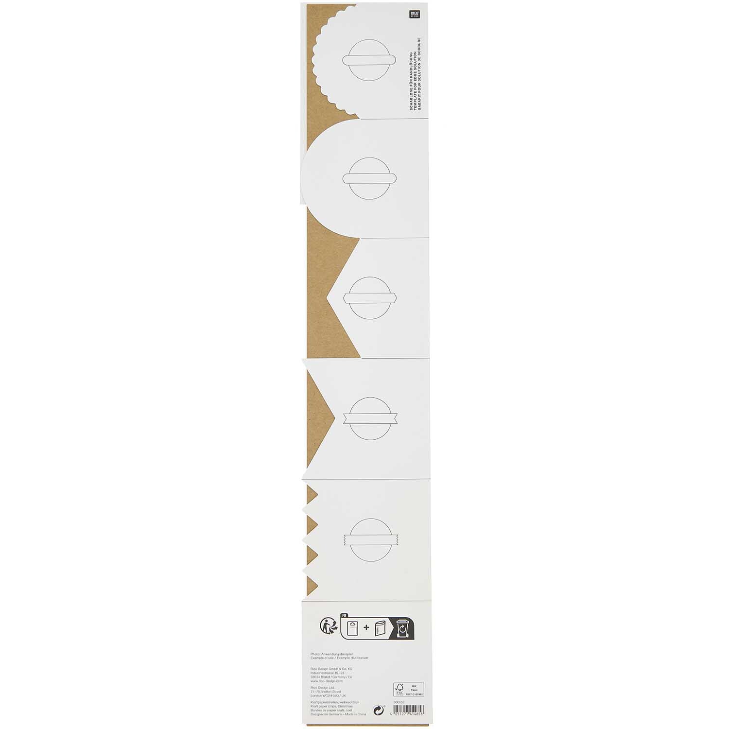 Paper Poetry Papierstreifen weihnachtlich, 7x42cm, 3 Stück. Weißes und braunes Design von Rico Design. Ideal für kreative Bastelprojekte.
