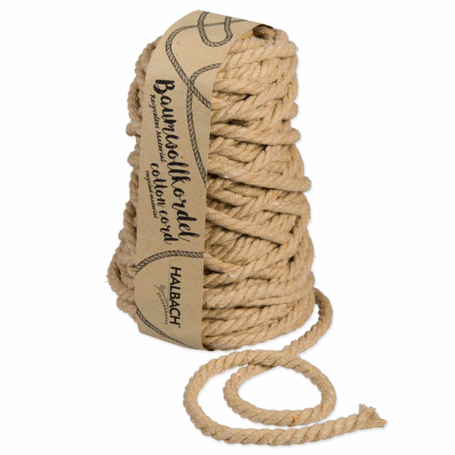 Baumwollkordel in Cappuccino von Halbach, ideal für Makramee-Projekte, 8mm dick, 20m lang.