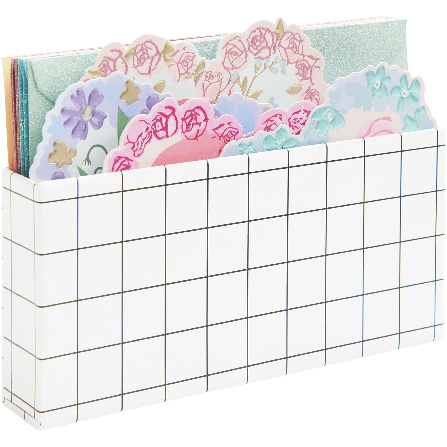 Paper Poetry Kartenset La Vie en Rose Herzen: 16-teiliges Set mit floralen Karten in einer stilvollen, karierten Box von Rico Design.