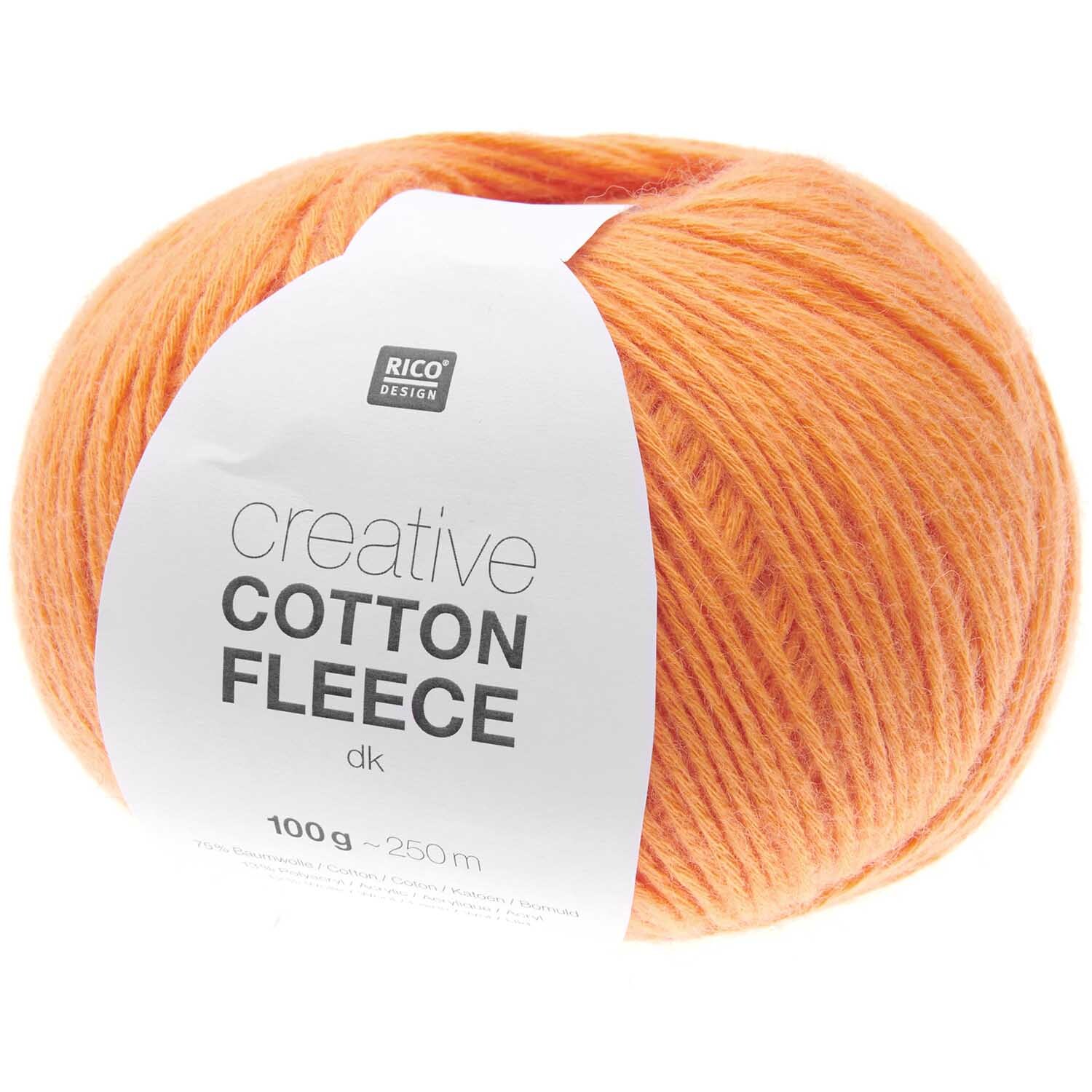 Creative Cotton Fleece dk: Weiches, oranges Garn von Rico Design, 100g, 250m, ideal für Strickprojekte.