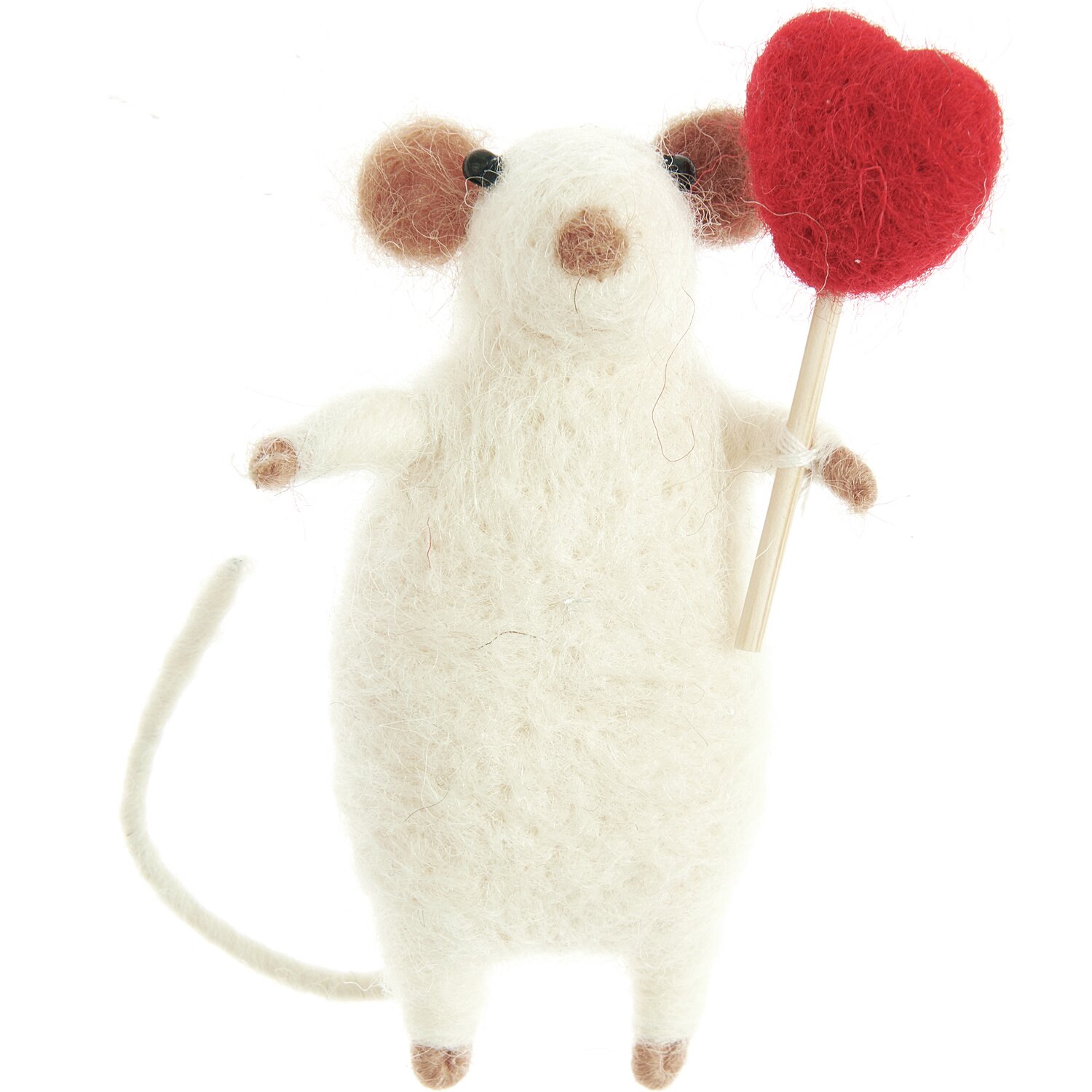 Filz Maus mit rotem Herz Weiß: Niedliche Filzmaus von Rico Design, hält ein rotes Herz. Größe: 8x7x6,5cm. Perfekt als Geschenk oder Dekoration.