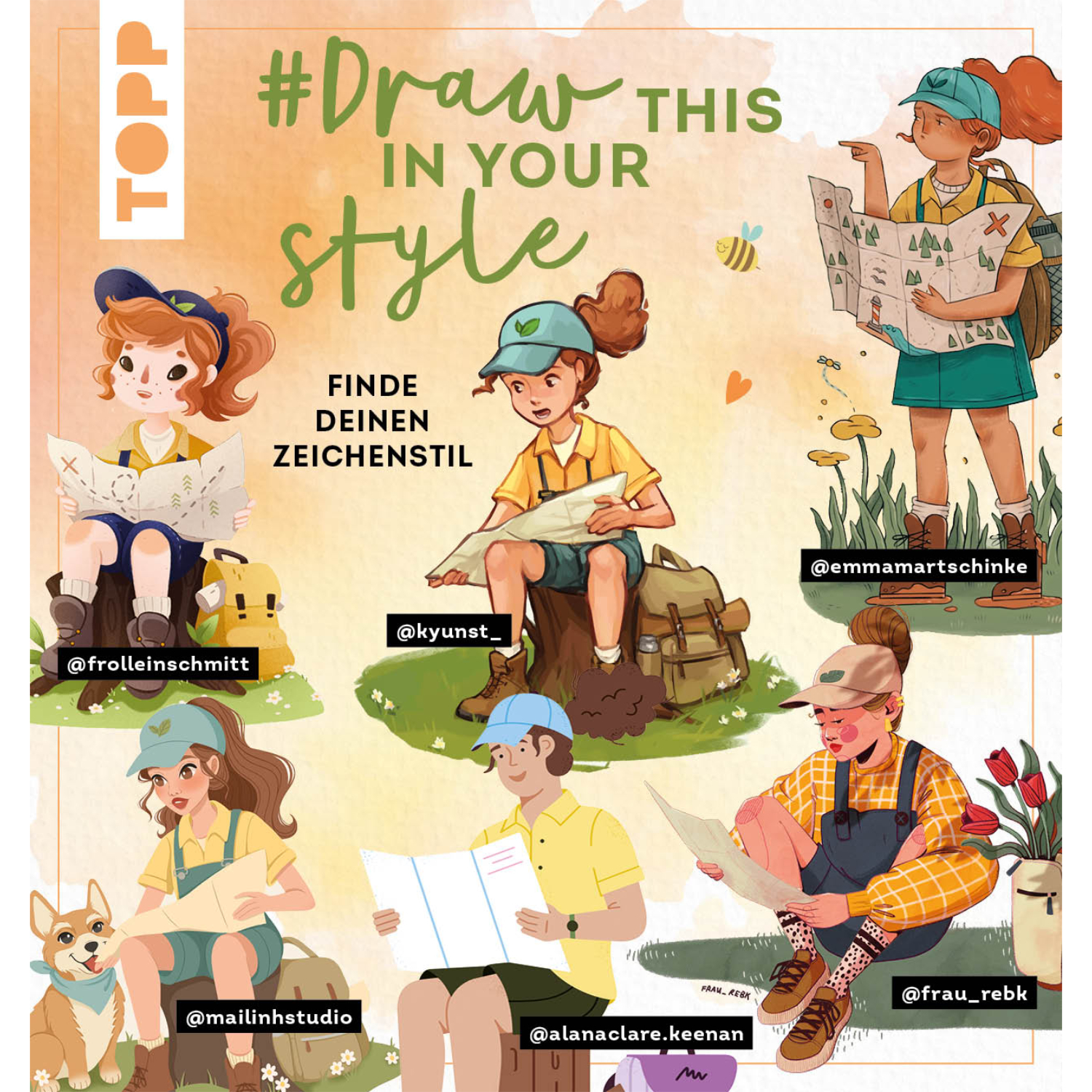 Draw this in your style - Illustrationen von Personen beim Zeichnen und Malen in der Natur.