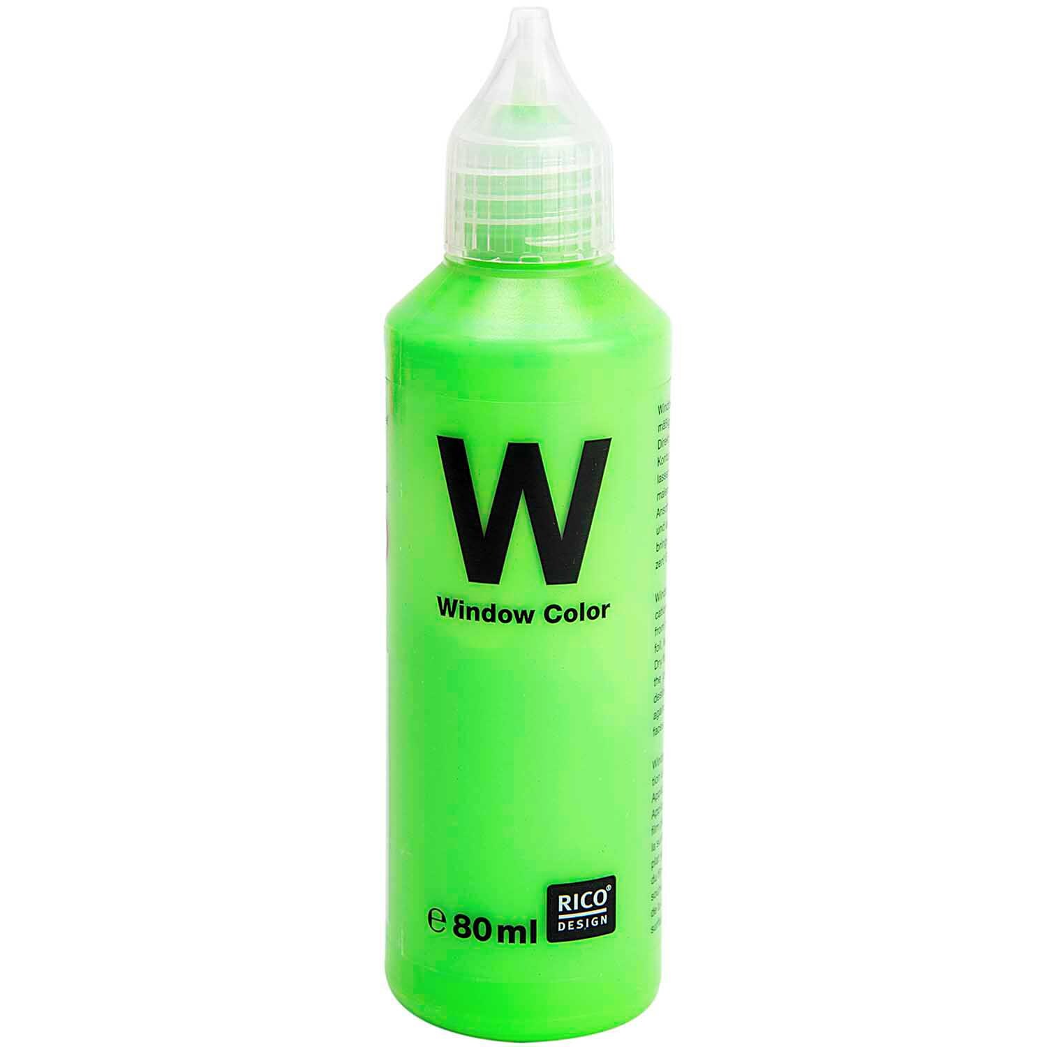 Window Color transparent 80ml in leuchtendem Neongrün von Rico Design, ideal für kreative Fensterdekorationen.