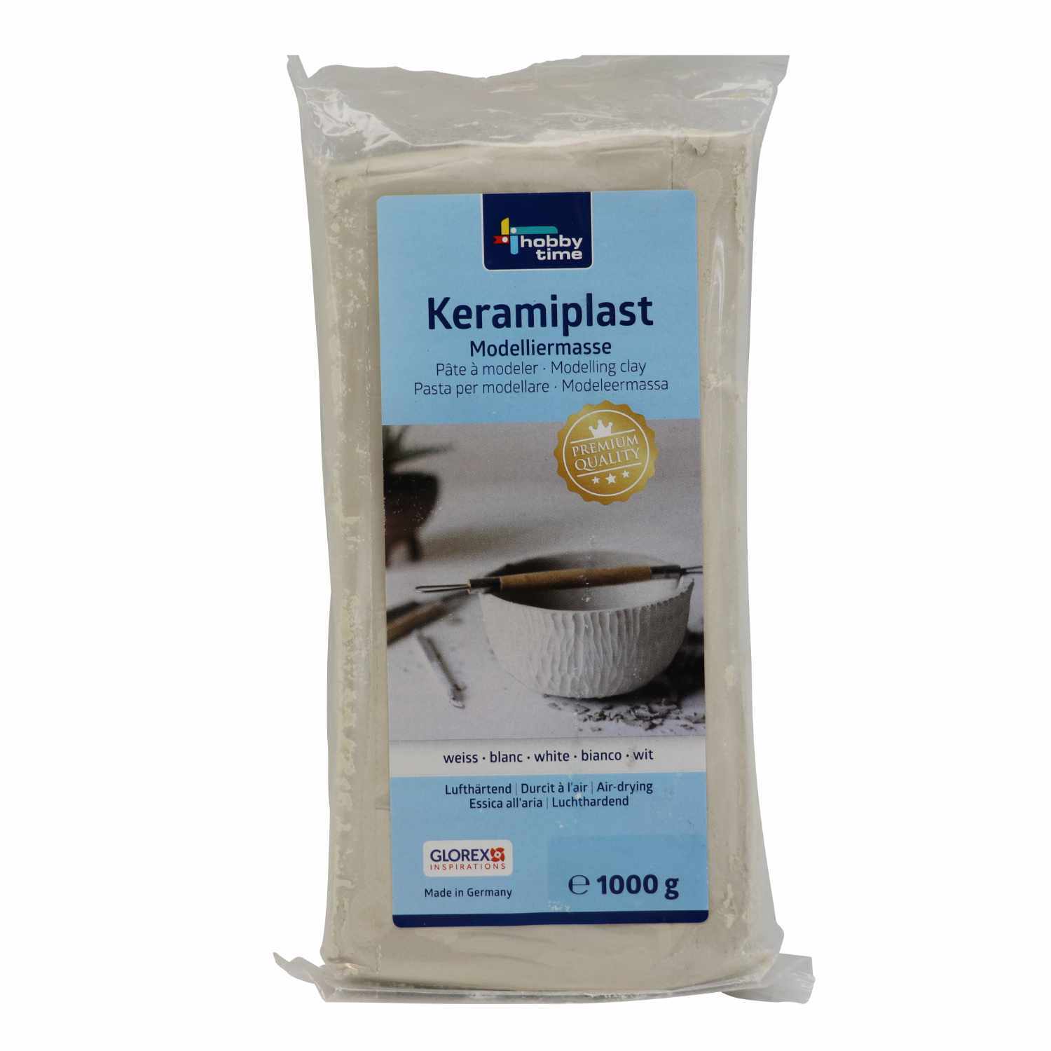 Keramiplast 1000g Modelliermasse in weißer Verpackung von Glorex, ideal für kreative Projekte.