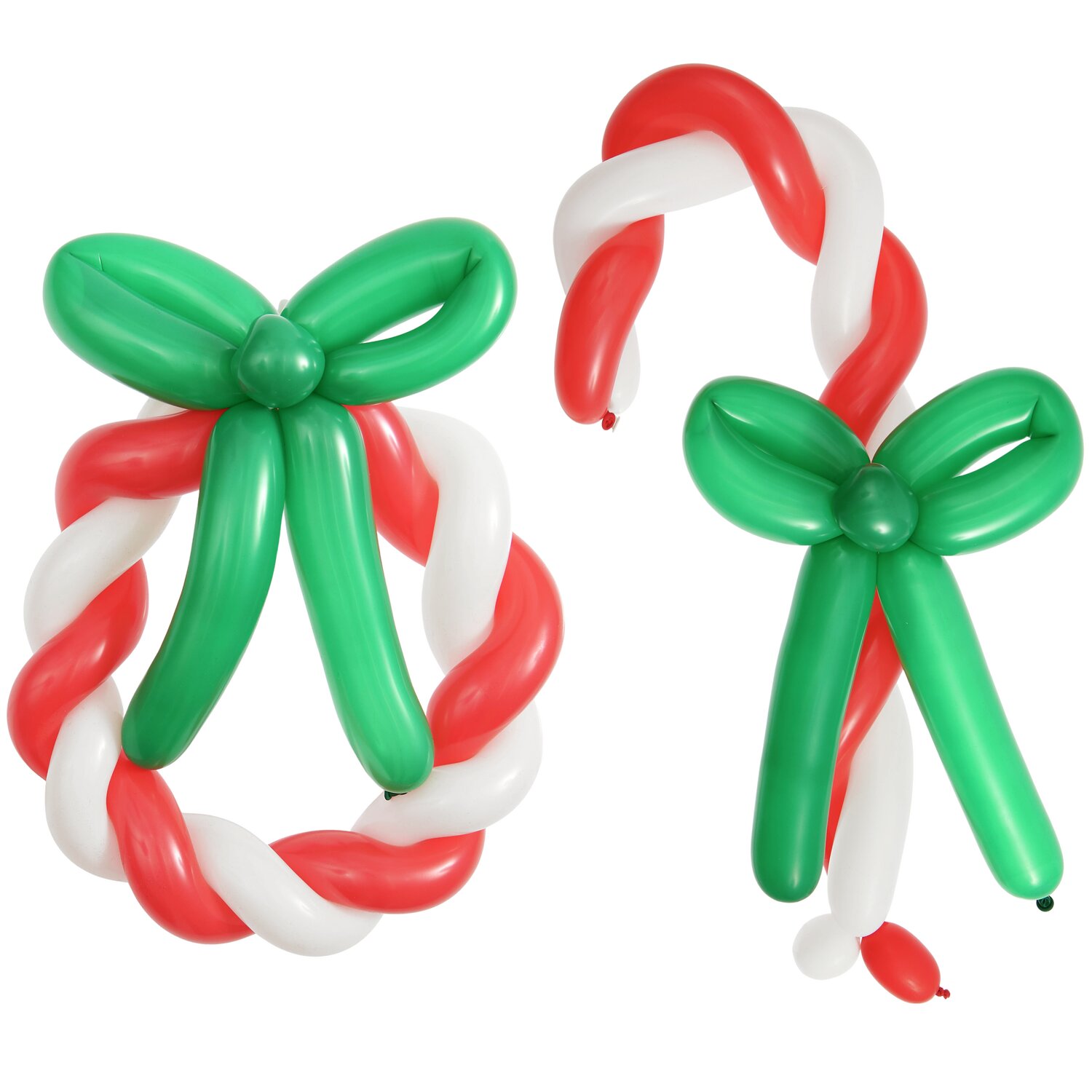 Ballonfigur Kranz/Zuckerstange Rot/Weiß: Festliche Ballonfiguren in Rot und Weiß, ideal für Weihnachtsdekorationen.