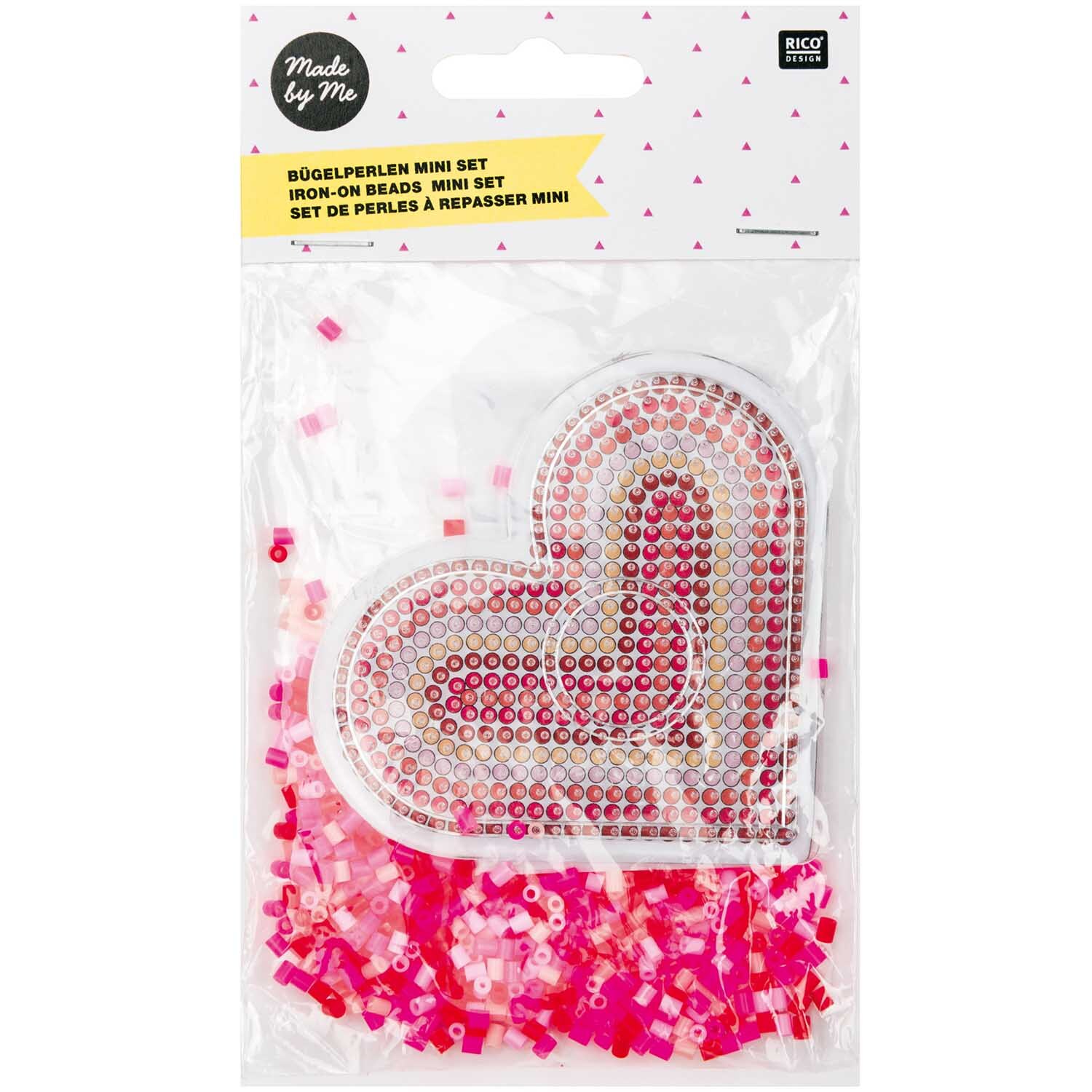 Mini-Bügelperlen Set Herz von Rico Design, bunt. Enthält Herzform und bunte Bügelperlen. Ideal für kreative Bastelprojekte.