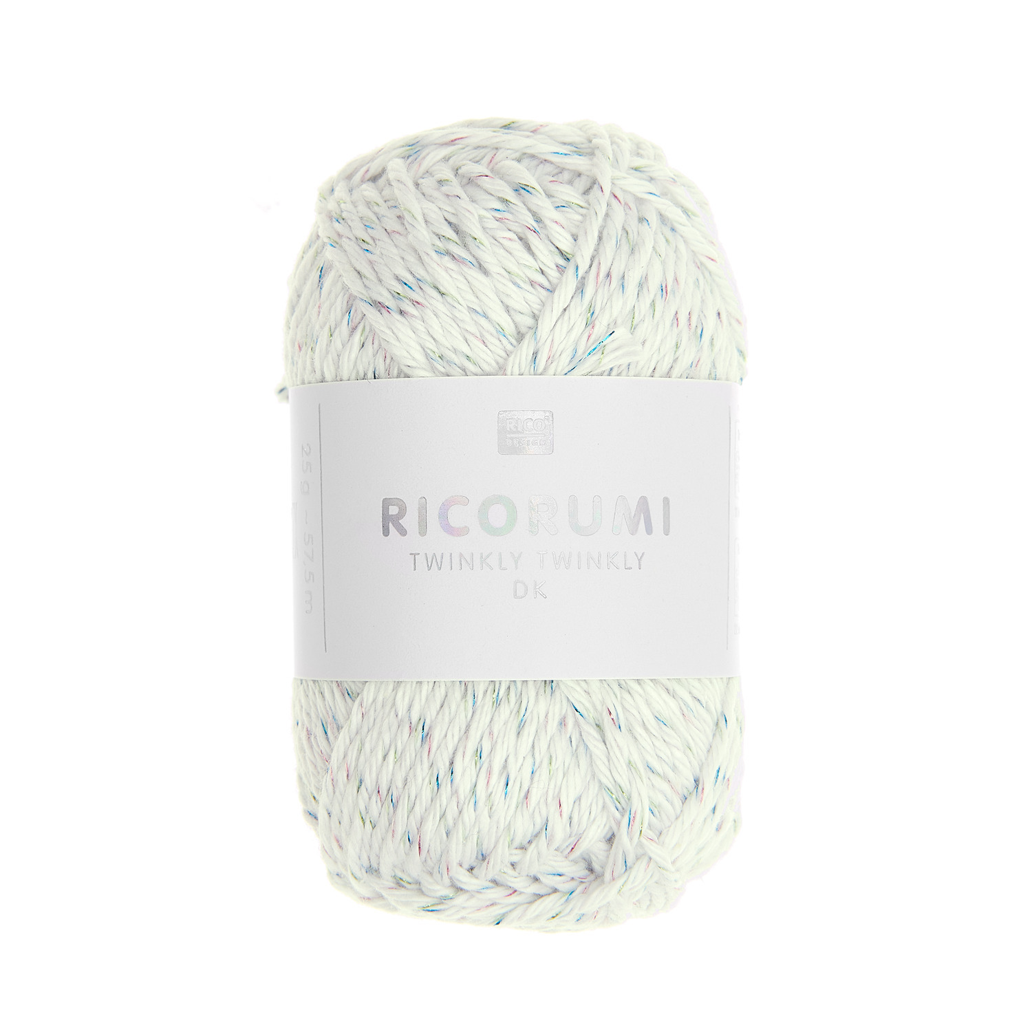 Ricorumi Twinkly Twinkly dk Garn in Weiß mit bunten Sprenkeln, 25g, von Rico Design. Ideal für kreative Strickprojekte.