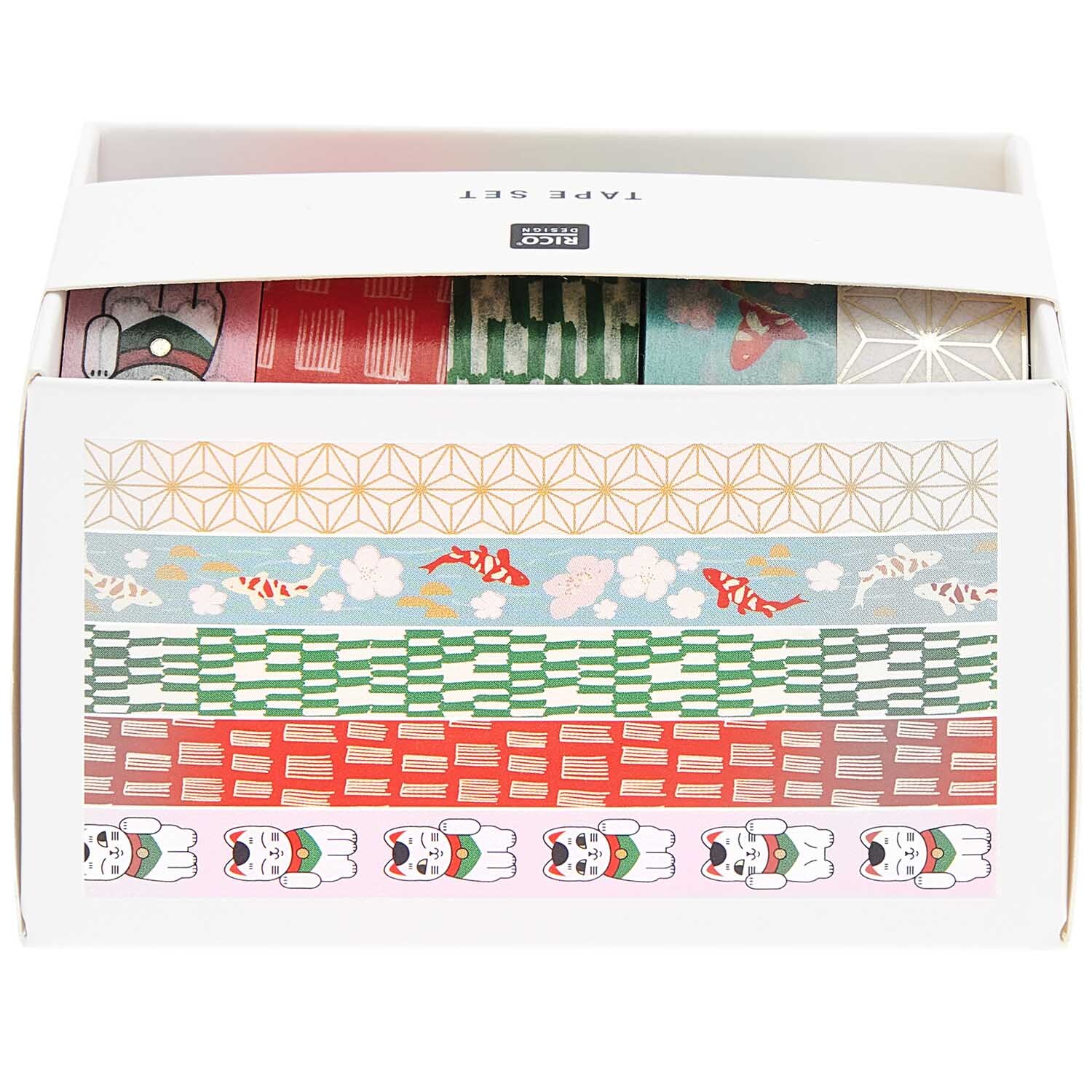 Paper Poetry Tape Set Jardin Japonais, 5-teilig, zeigt bunte Muster und Designs von Rico Design. Ideal für kreative Projekte und Dekorationen.