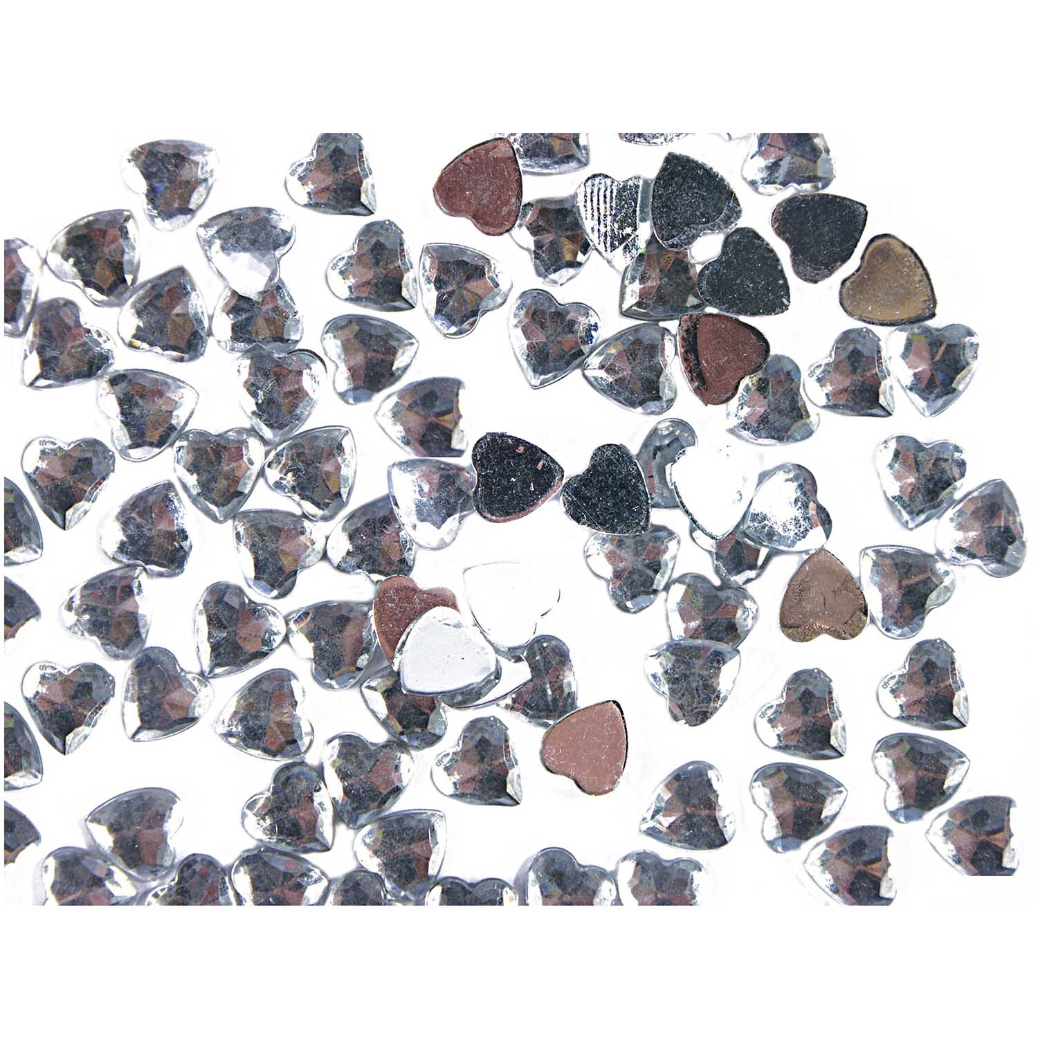 Strass Herz transparent 100 Stück von Rico Design, funkelnde Herzdekorationen in verschiedenen Farben auf weißem Hintergrund.
