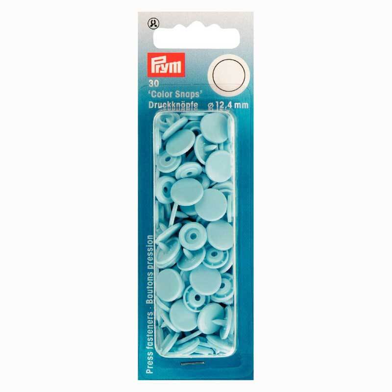 Color Snaps Druckknöpfe in hellblau von Prym, 12,4mm, 30 Stück in einer transparenten Verpackung.