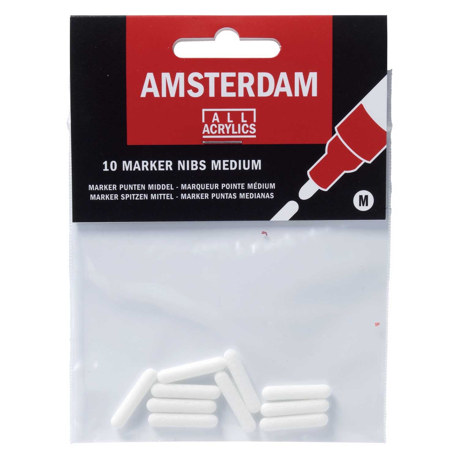 Acrylic Marker Spitzen klein für 3-4mm von AMSTERDAM, weiße Ersatzspitzen in mittlerer Größe, verpackt in einer transparenten Tüte.