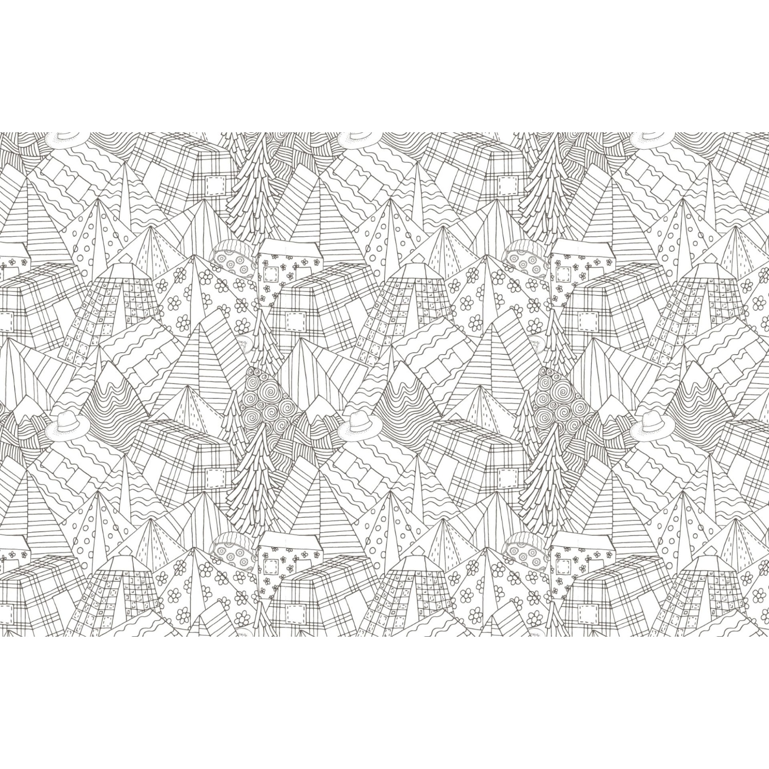 Colorful Mandala - Spaziergang durch die Natur: Schwarz-weißes Muster mit geometrischen Formen und Linien, ideal zum Ausmalen und Entspannen.