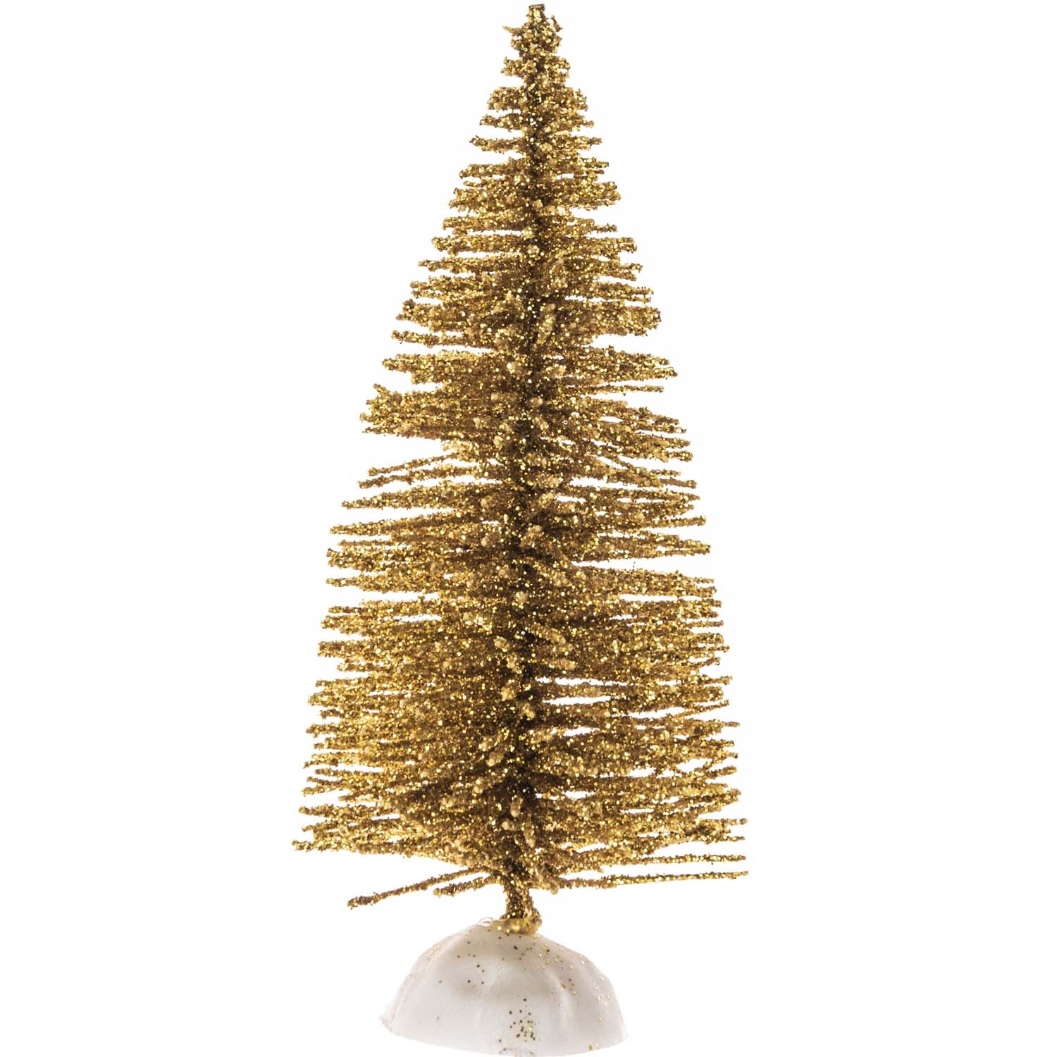 Tanne gold 9cm: Dekorativer goldener Mini-Weihnachtsbaum von idee. Creativmarkt auf weißem Hintergrund.