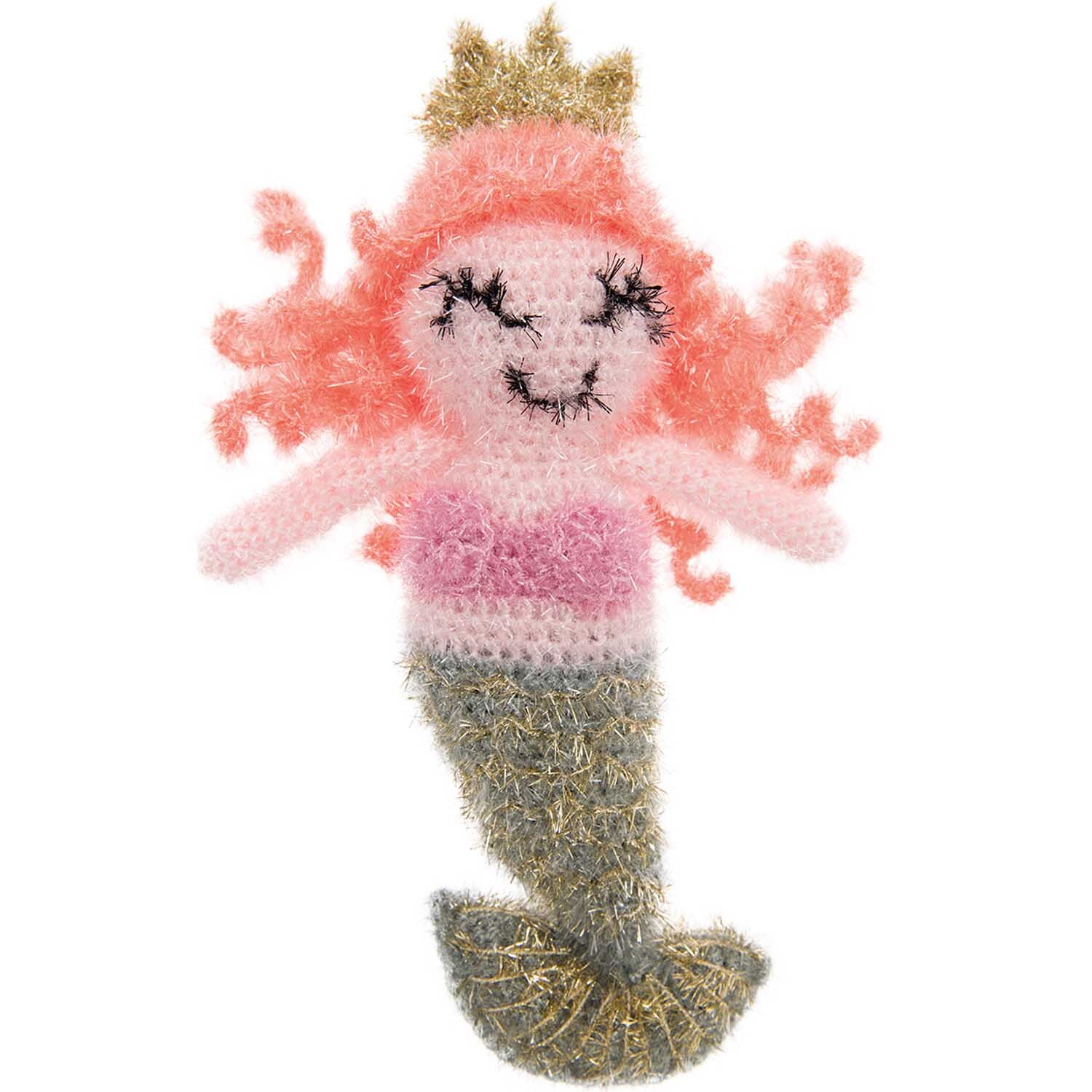 Creative Bubble: Niedliche gehäkelte Meerjungfrau mit rosa Haaren und Krone, ideal für DIY-Projekte.