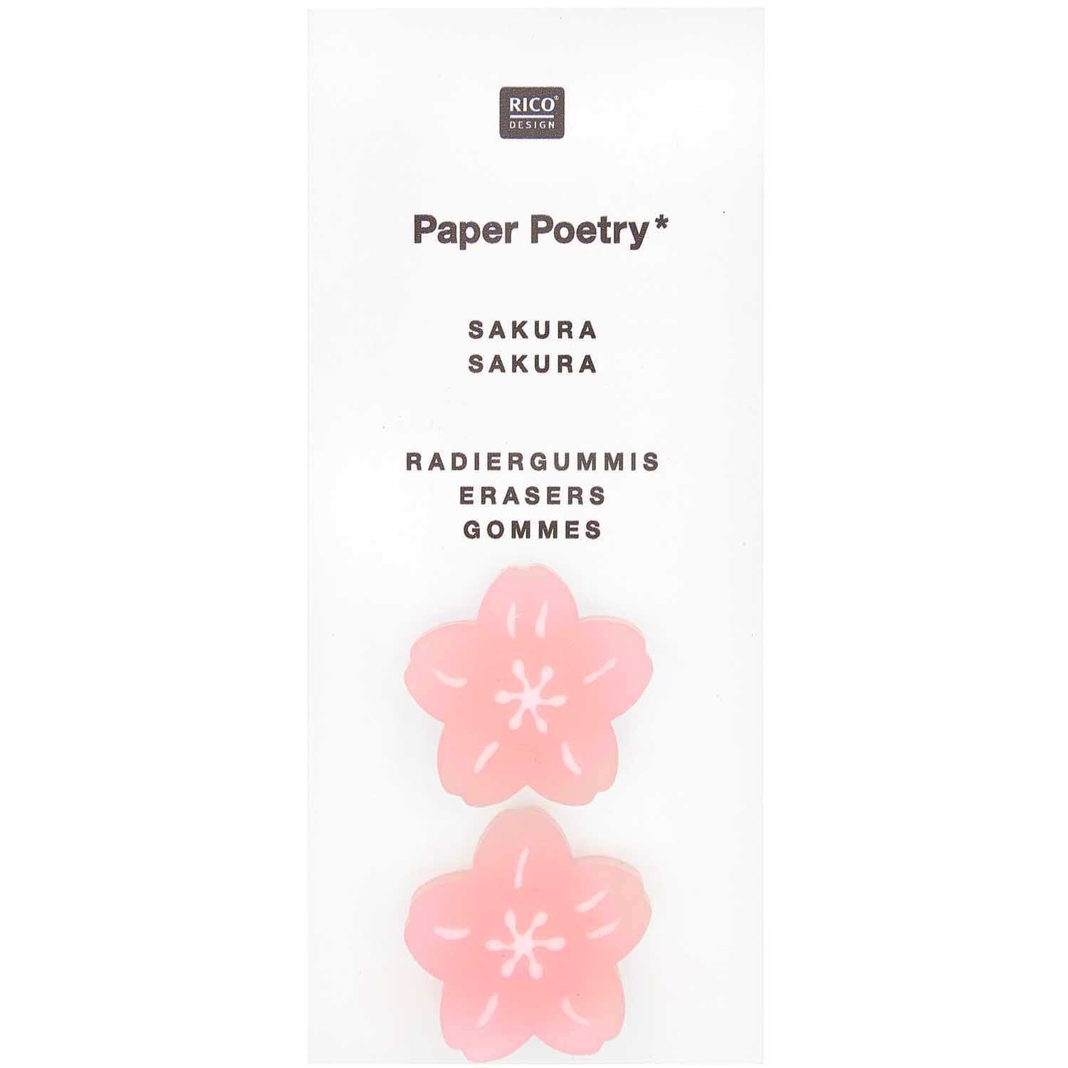 Paper Poetry Radiergummis in Kirschblütenform, rosa, von Rico Design, auf weißem Hintergrund.